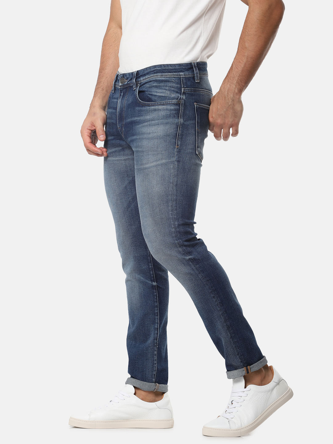 Blue Mid Rise Leon Slim Fit Jeans