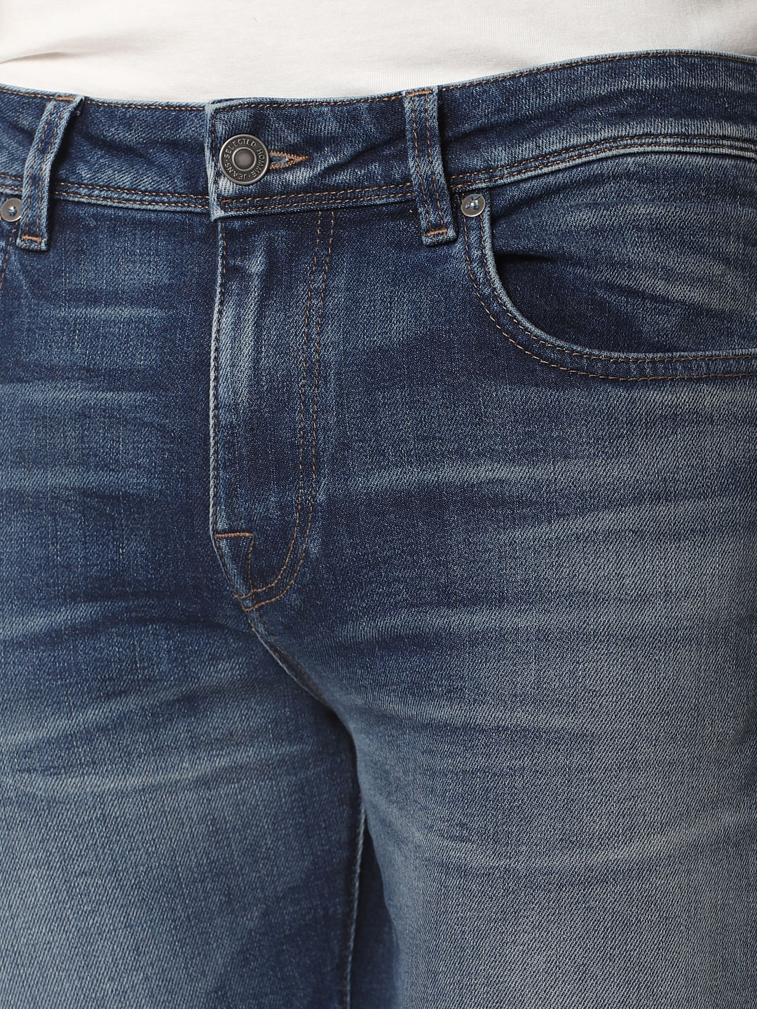 Blue Mid Rise Leon Slim Fit Jeans