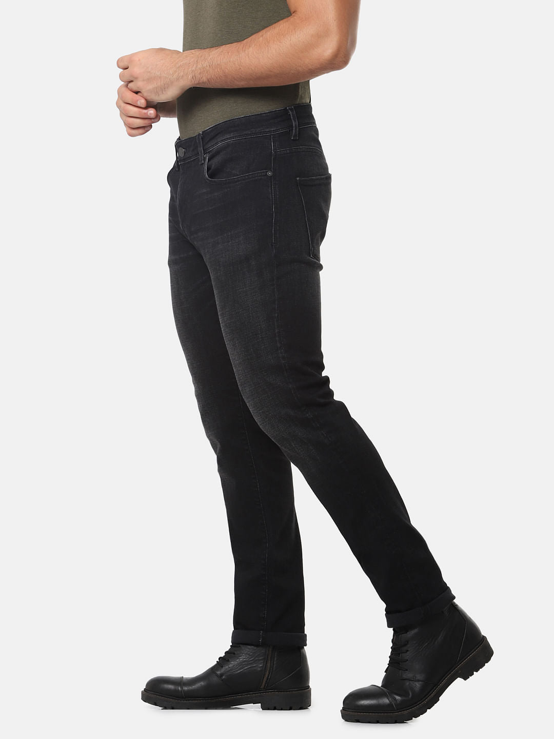 Black Mid Rise Scott Straight Fit Jeans