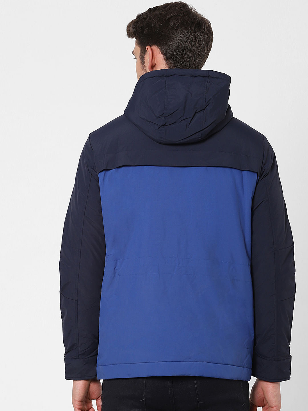 Blue Colourblocked Hooded Jacket