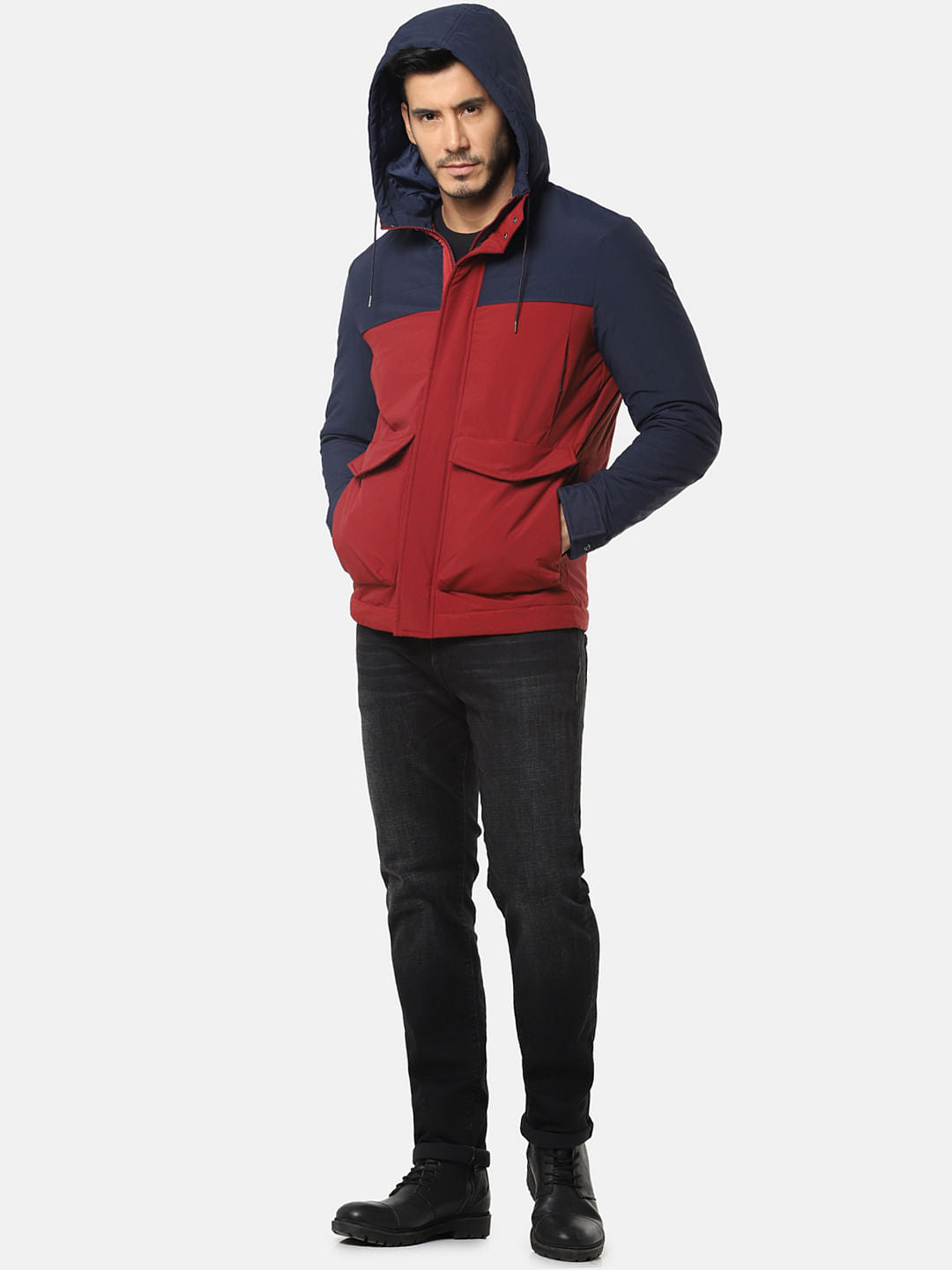 Navy Blue Colourblocked Puffer Jacket