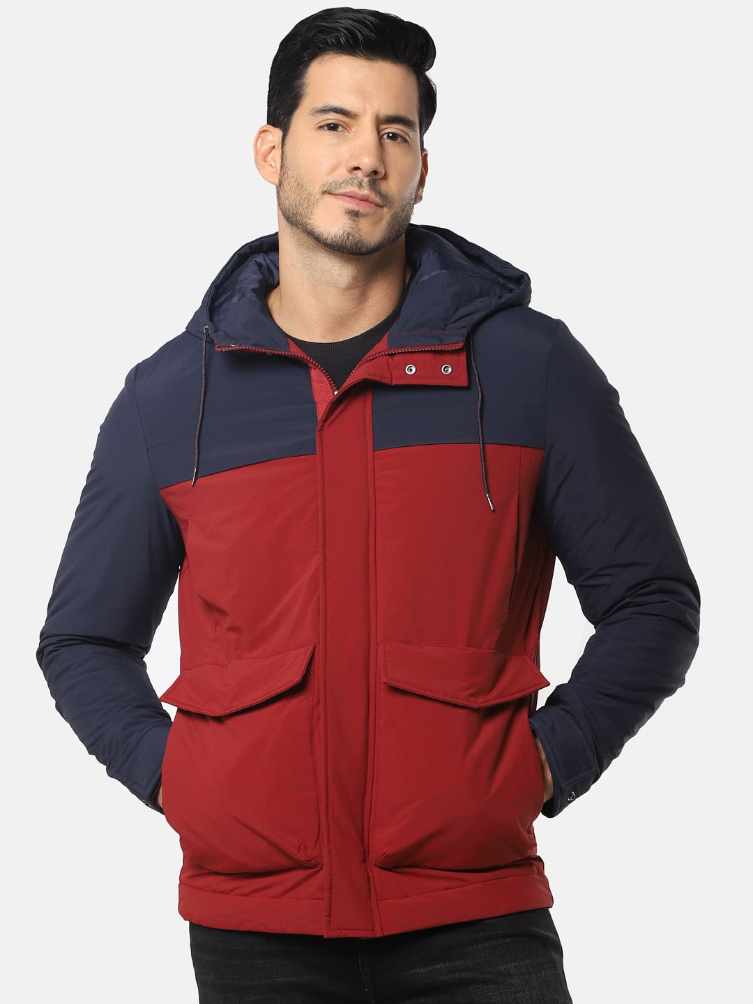 Navy Blue Colourblocked Puffer Jacket