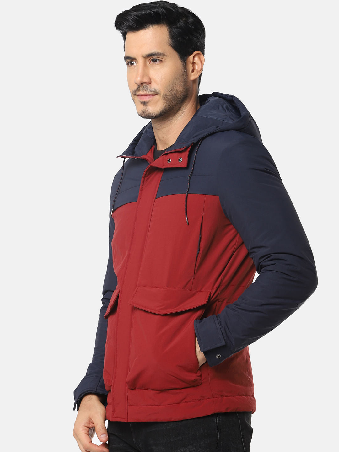Navy Blue Colourblocked Puffer Jacket