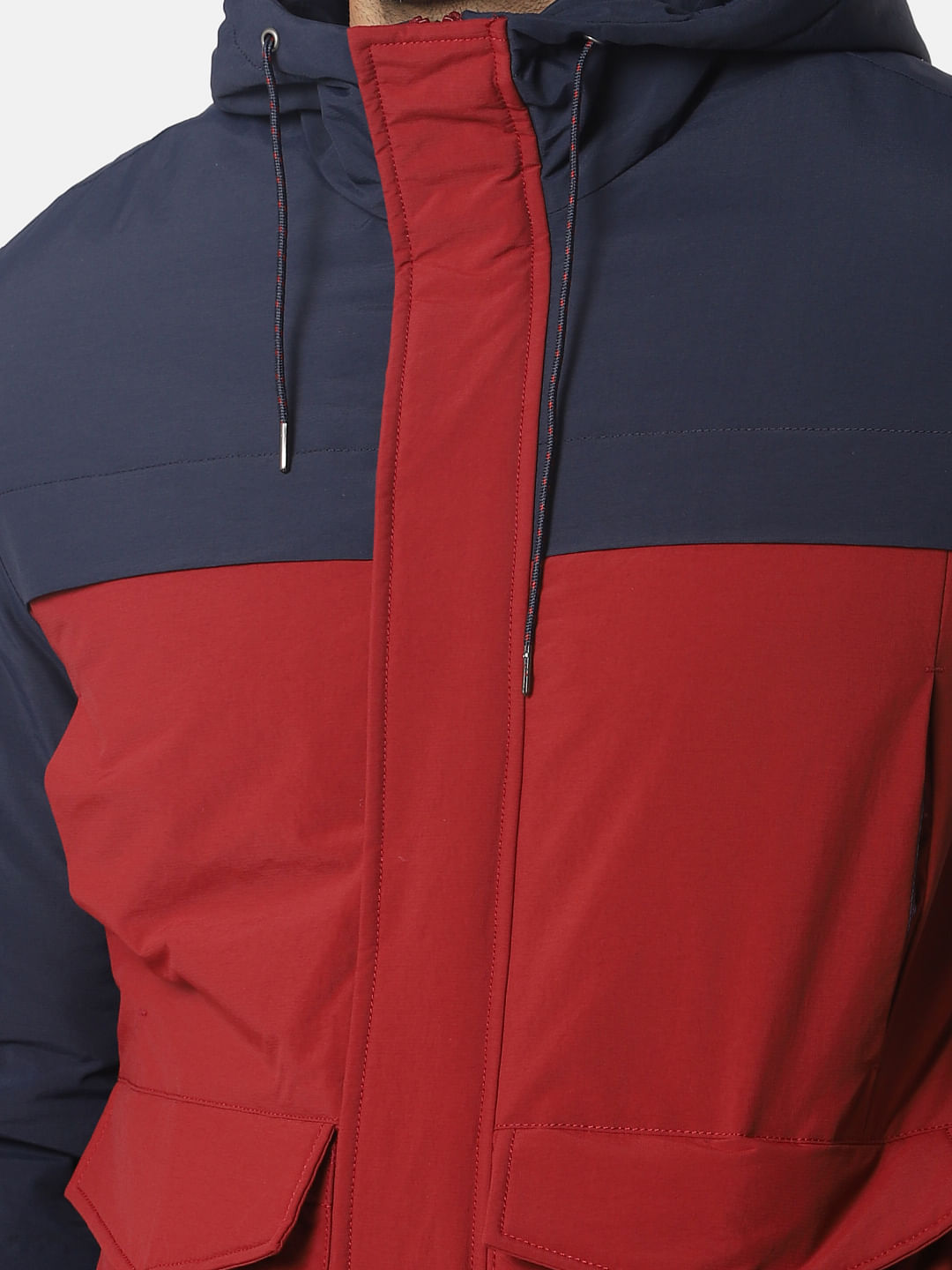 Navy Blue Colourblocked Puffer Jacket