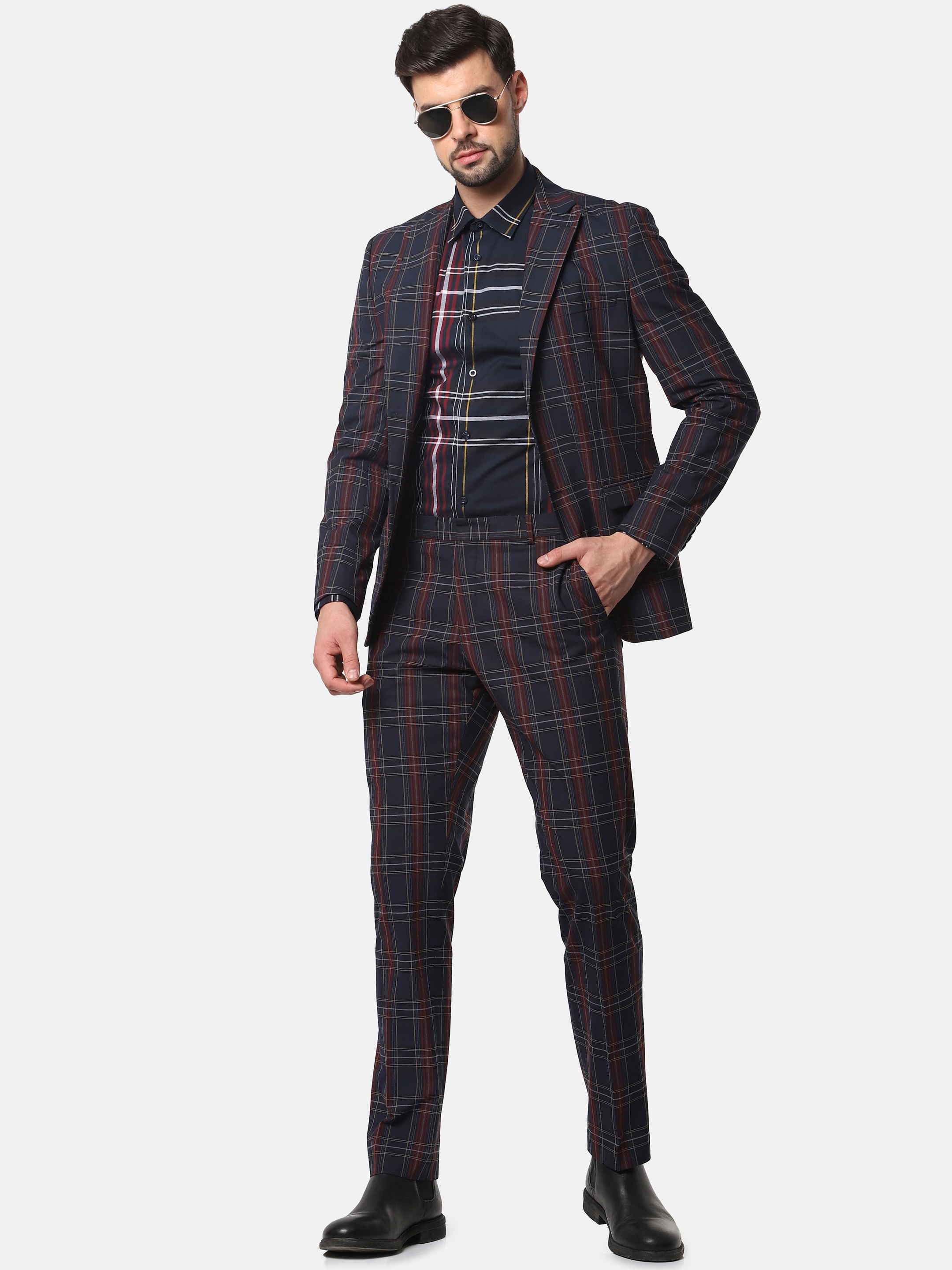Navy Blue Check Full Sleeves Shirt