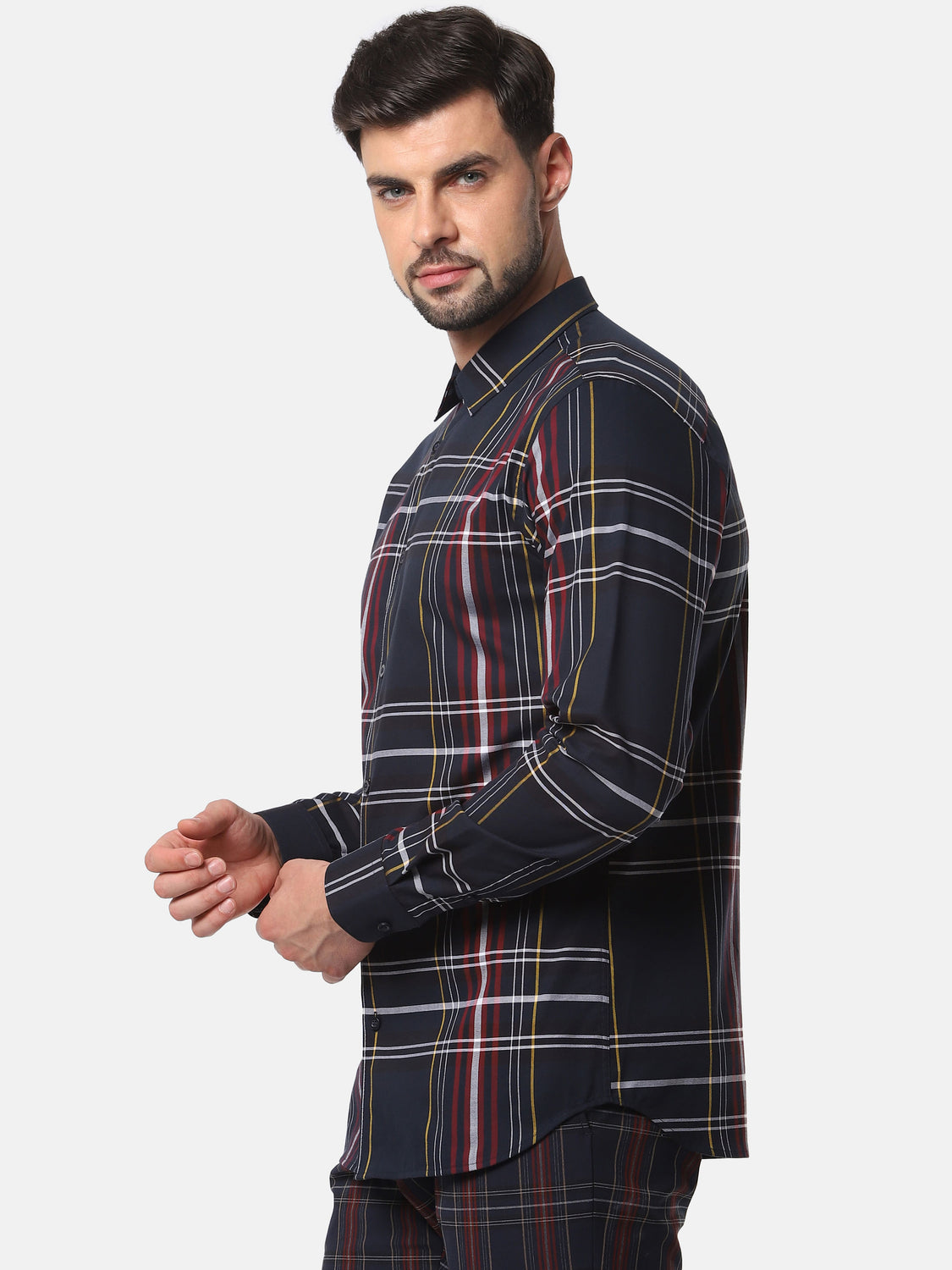 Navy Blue Check Full Sleeves Shirt