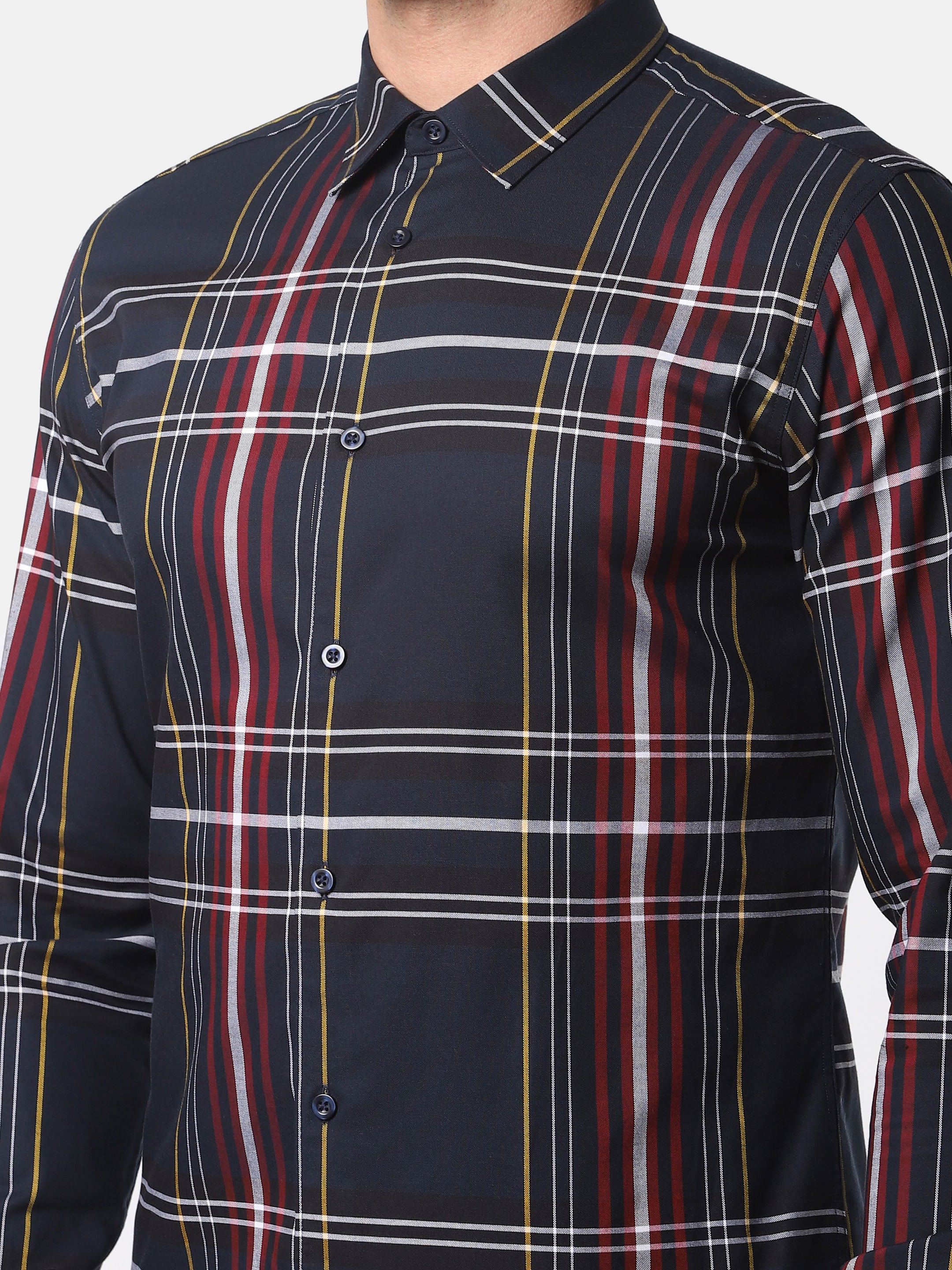 Navy Blue Check Full Sleeves Shirt
