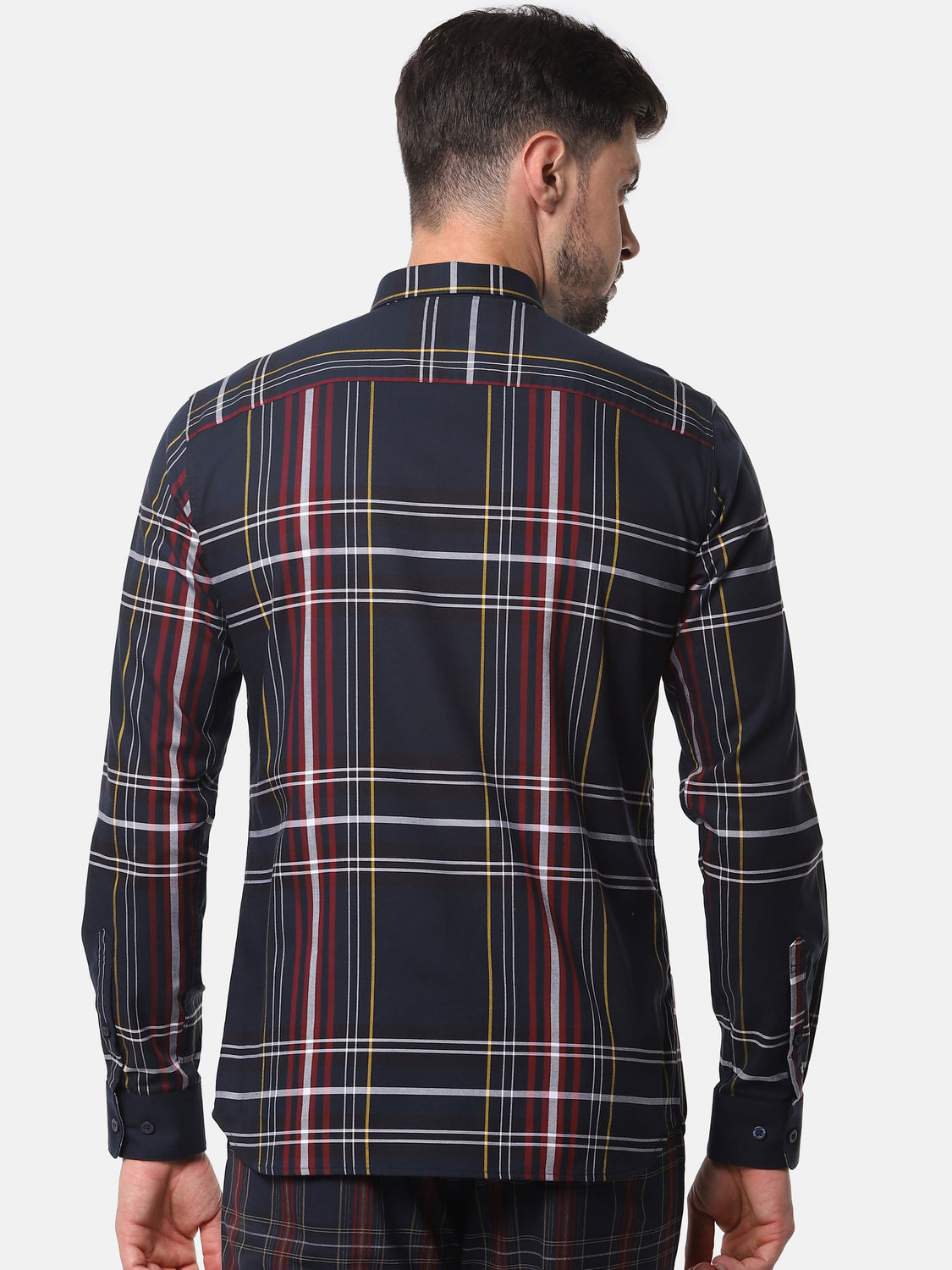 Navy Blue Check Full Sleeves Shirt