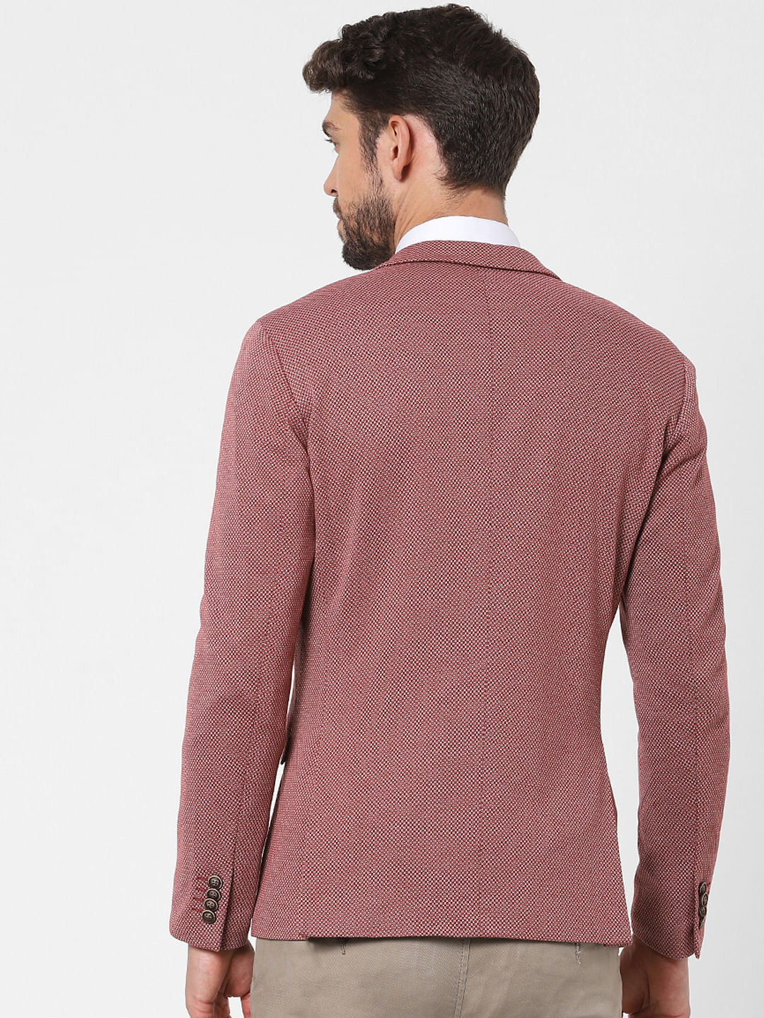Red Textured Formal Blazer