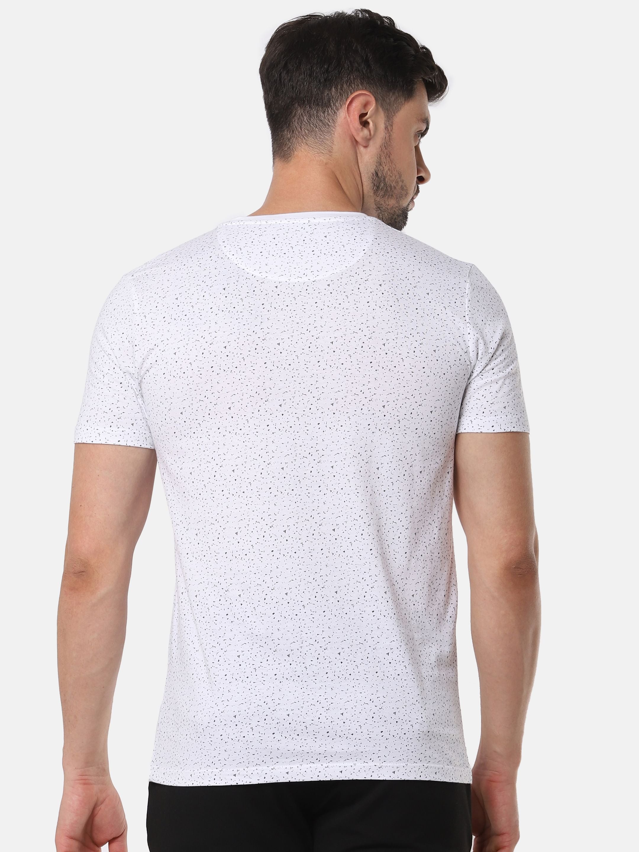 White All Over Print Slim Fit Crew Neck T-Shirt