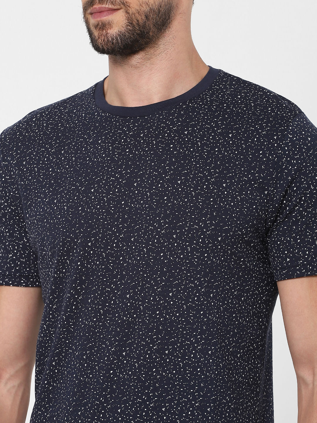 Blue Printed Crew Neck T-Shirt