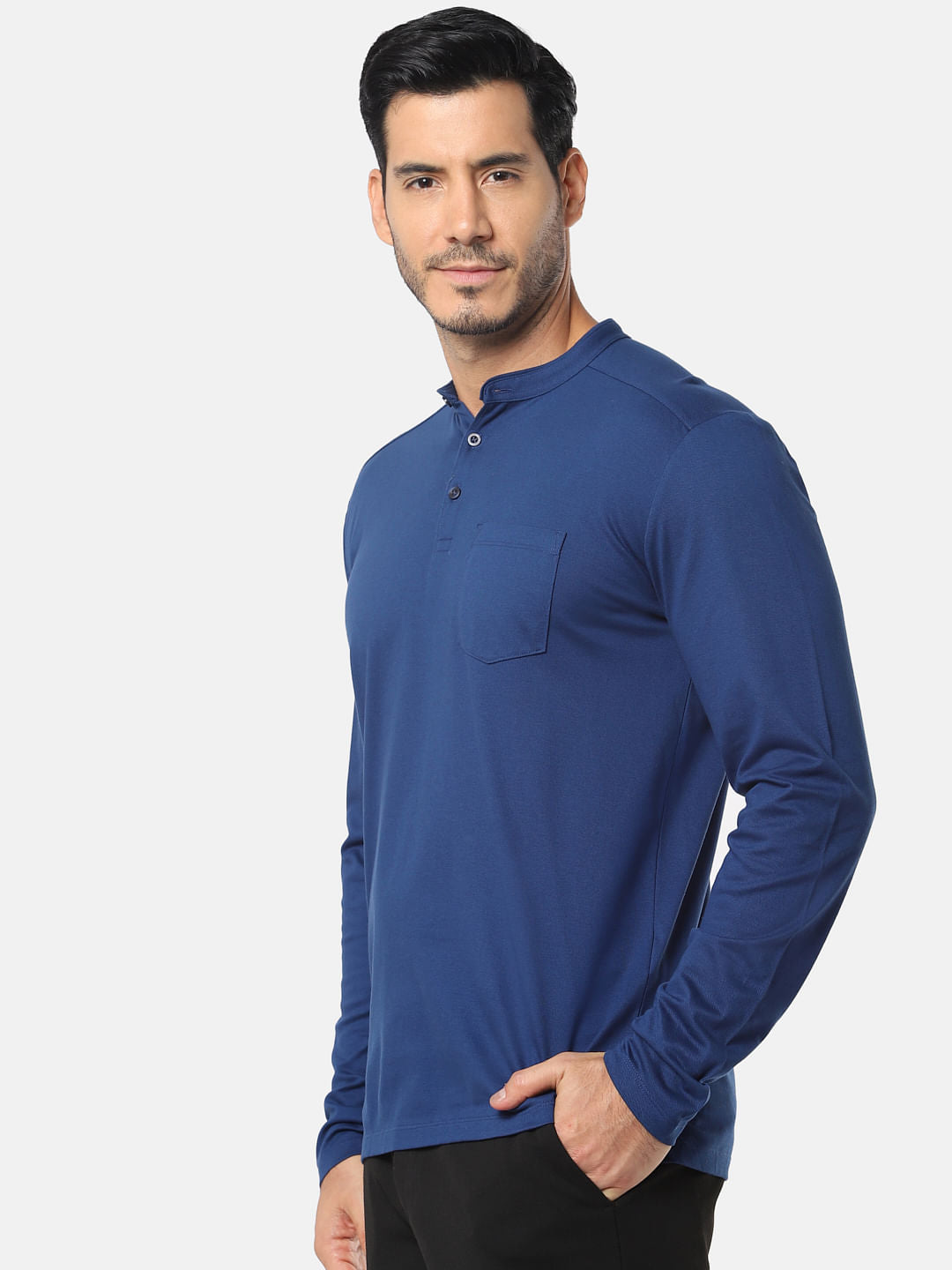 Blue Henley Neck T-Shirt