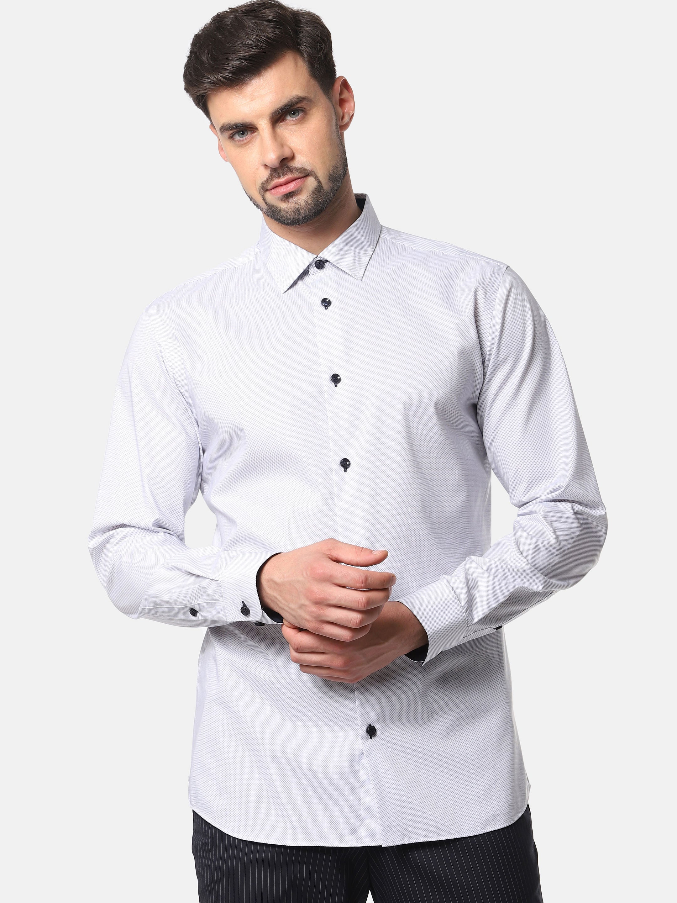 White Printed Full Sleeves Shirt