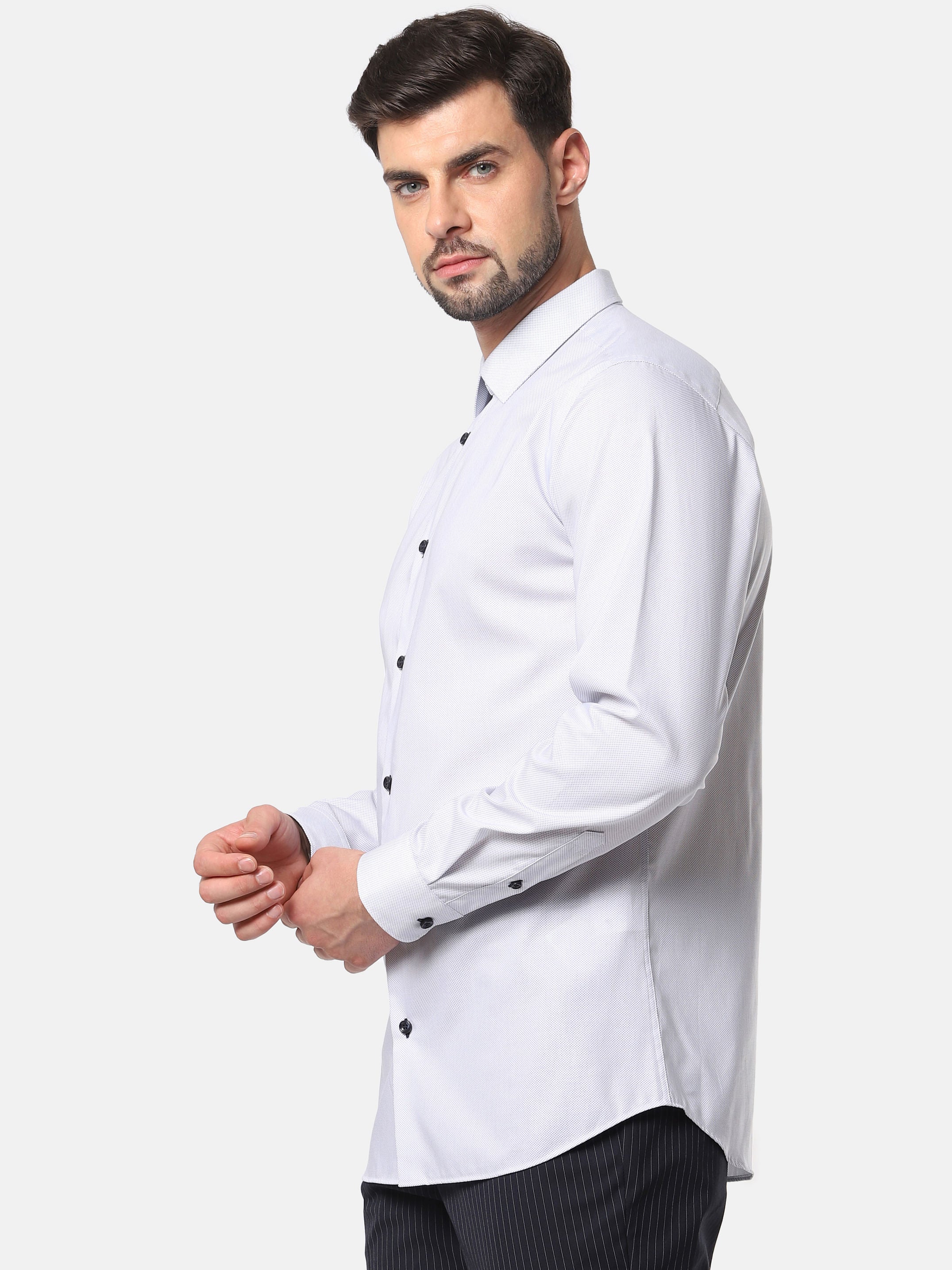 White Printed Full Sleeves Shirt