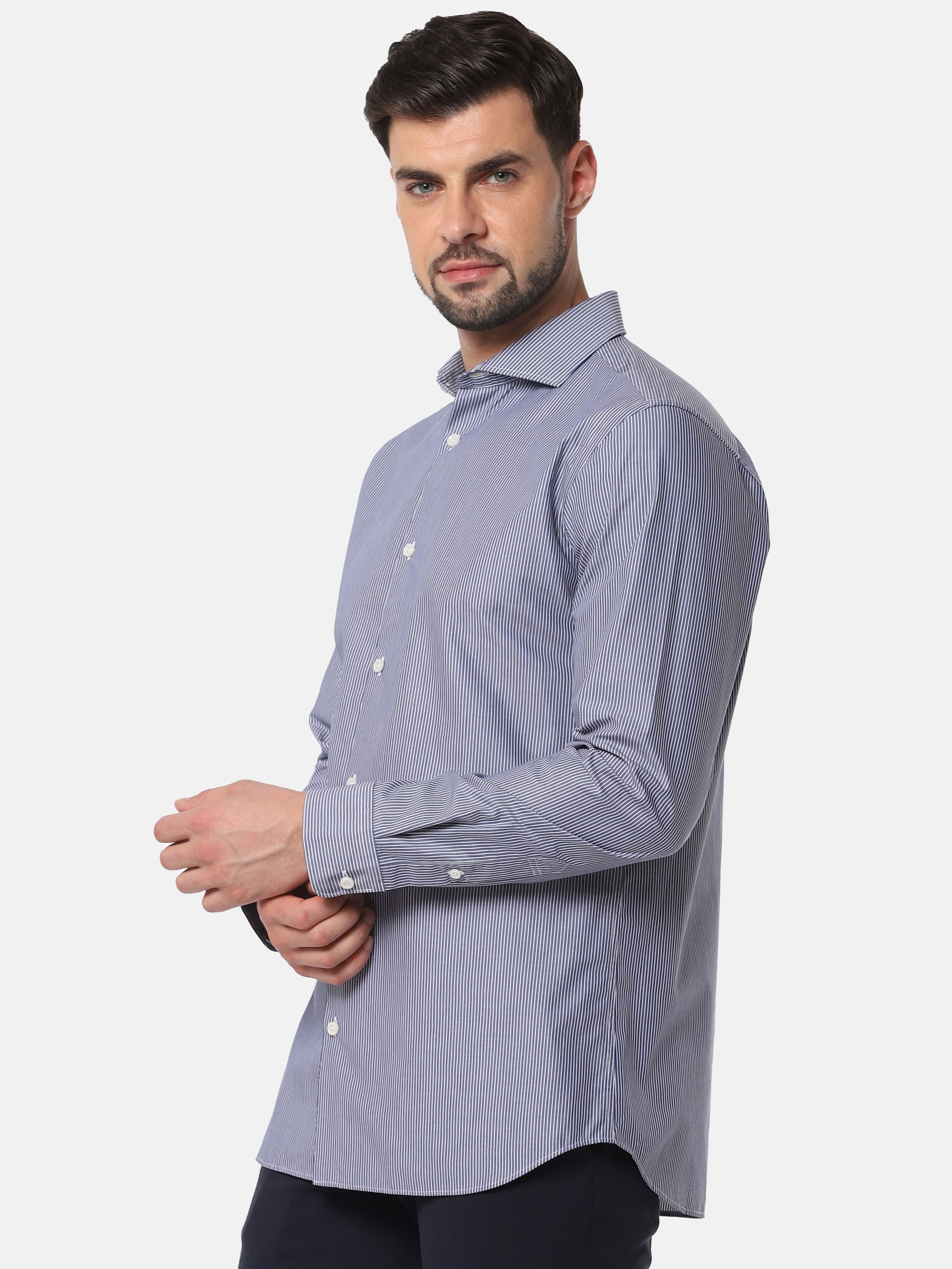 Blue Striped Full Sleeves Shirt