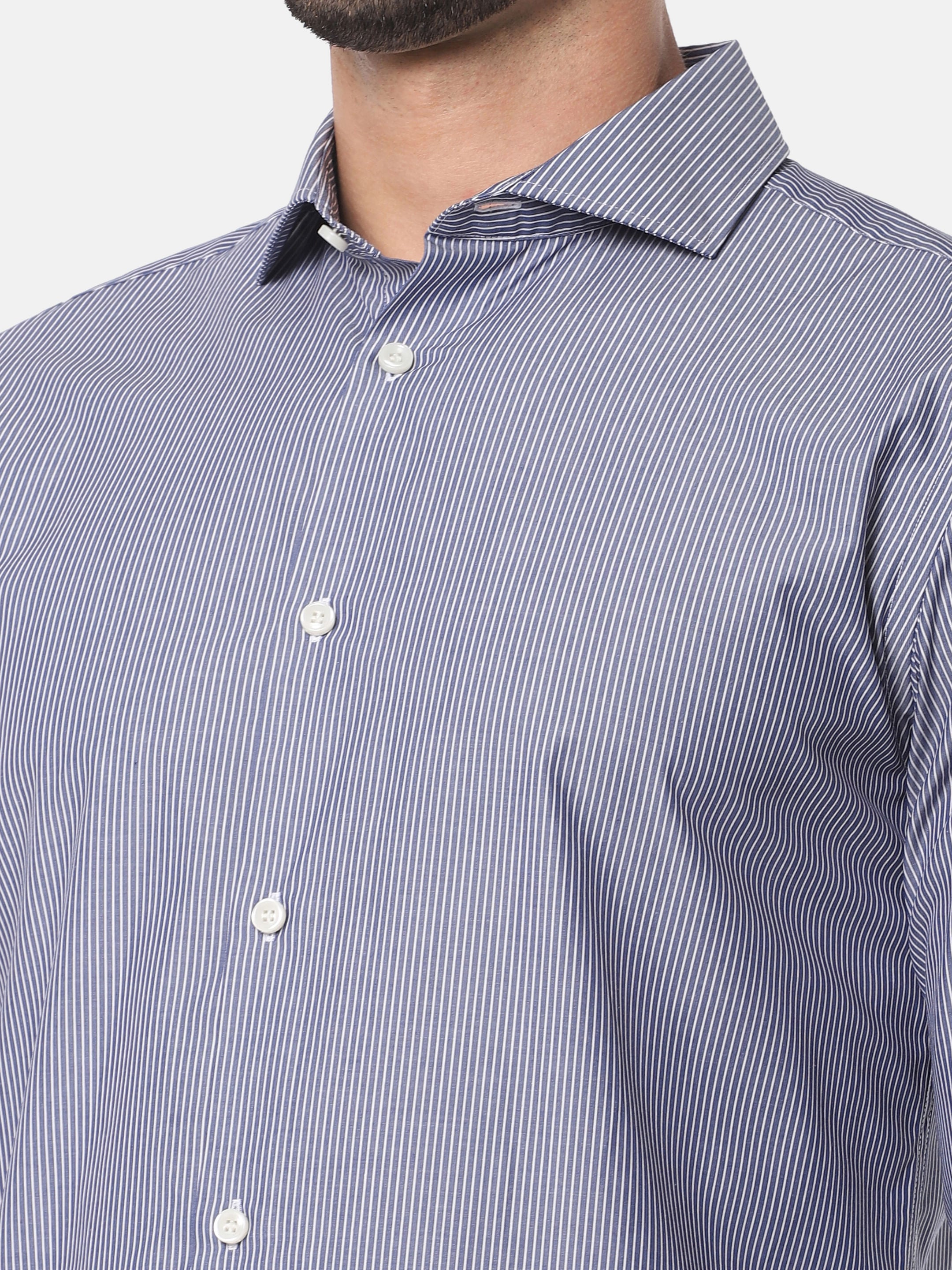 Blue Striped Full Sleeves Shirt
