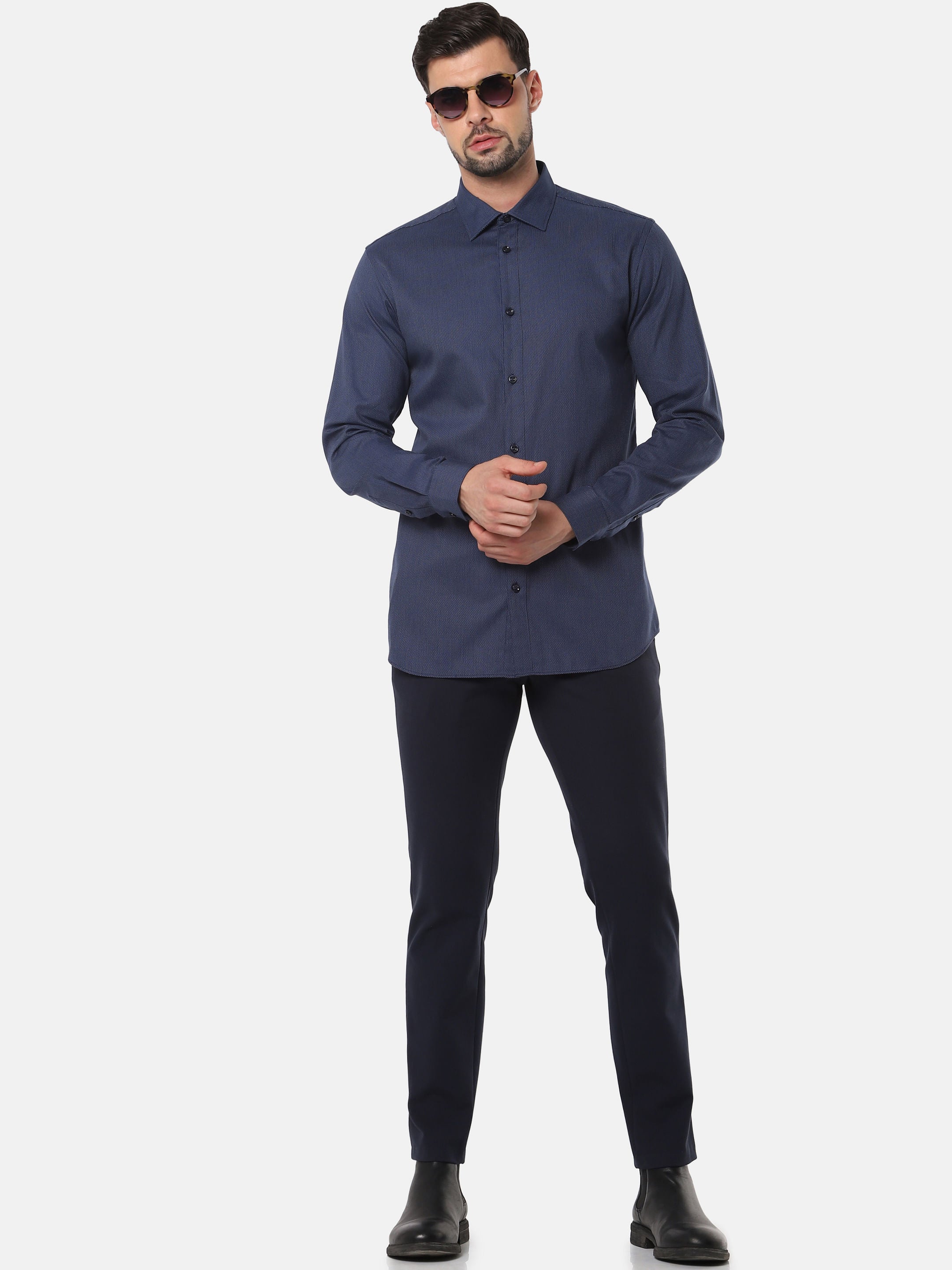 Navy Blue Printed Full Sleeves Shirt