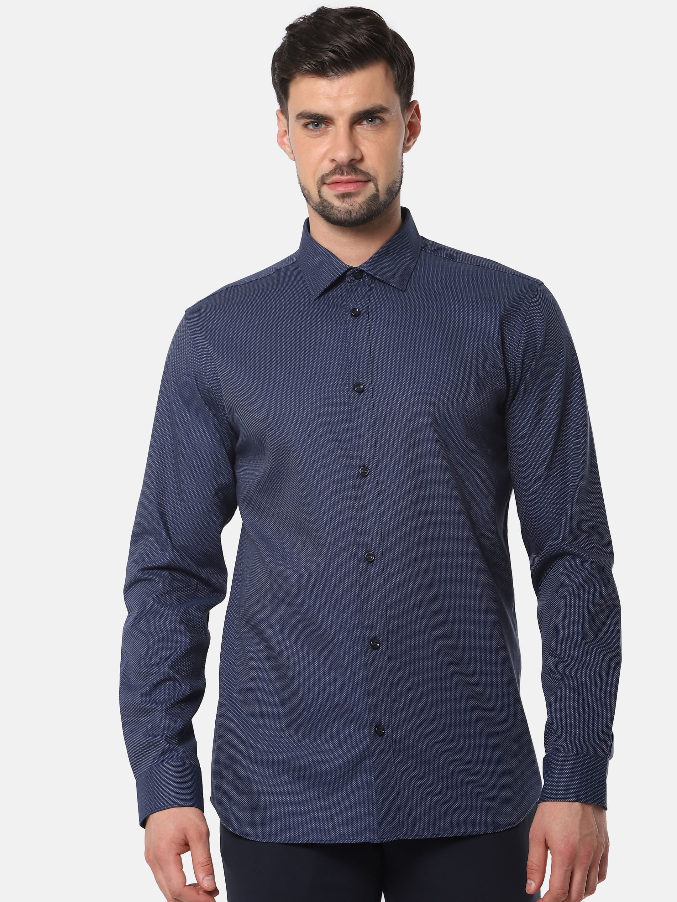 Navy Blue Printed Full Sleeves Shirt