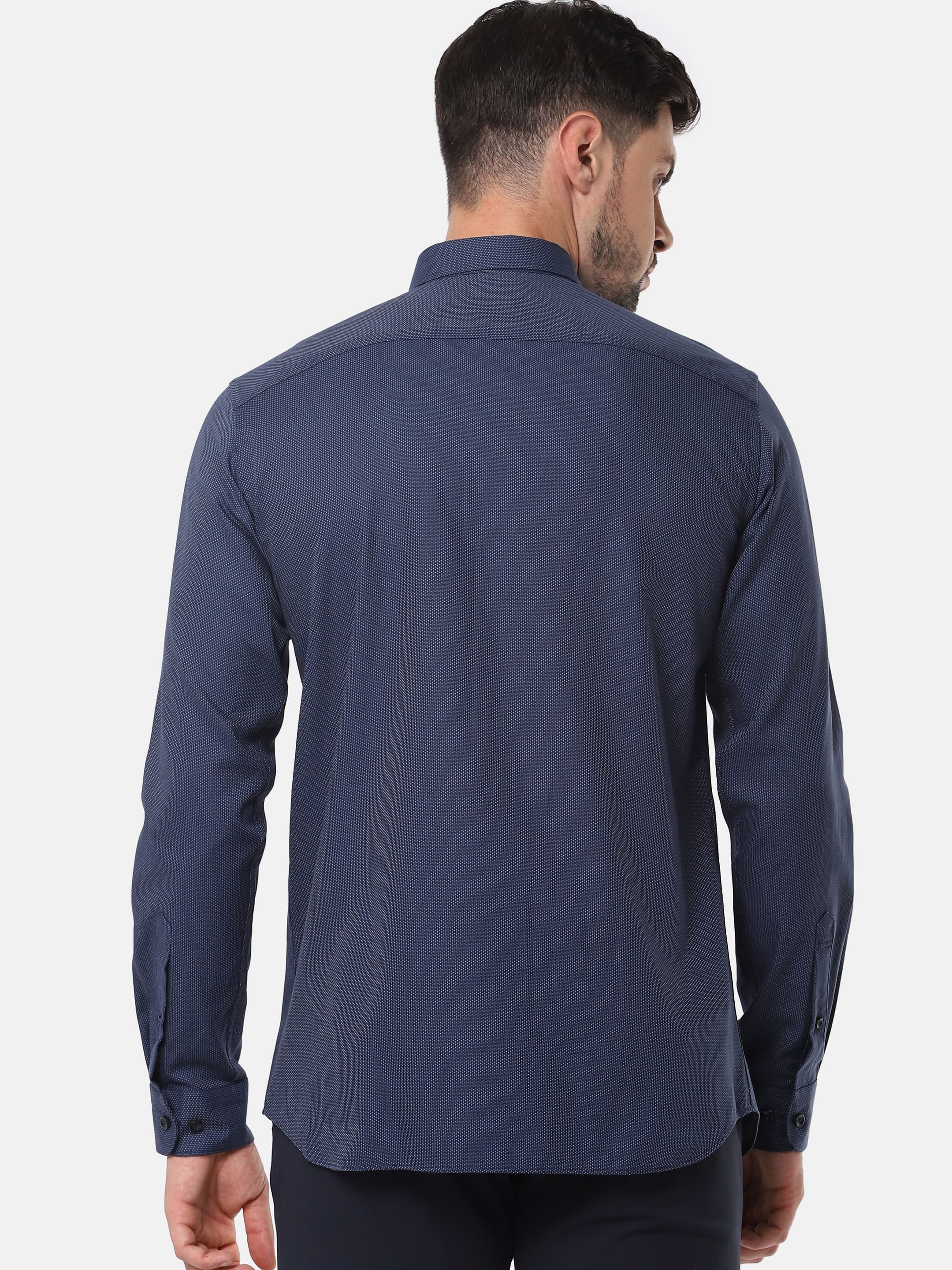 Navy Blue Printed Full Sleeves Shirt