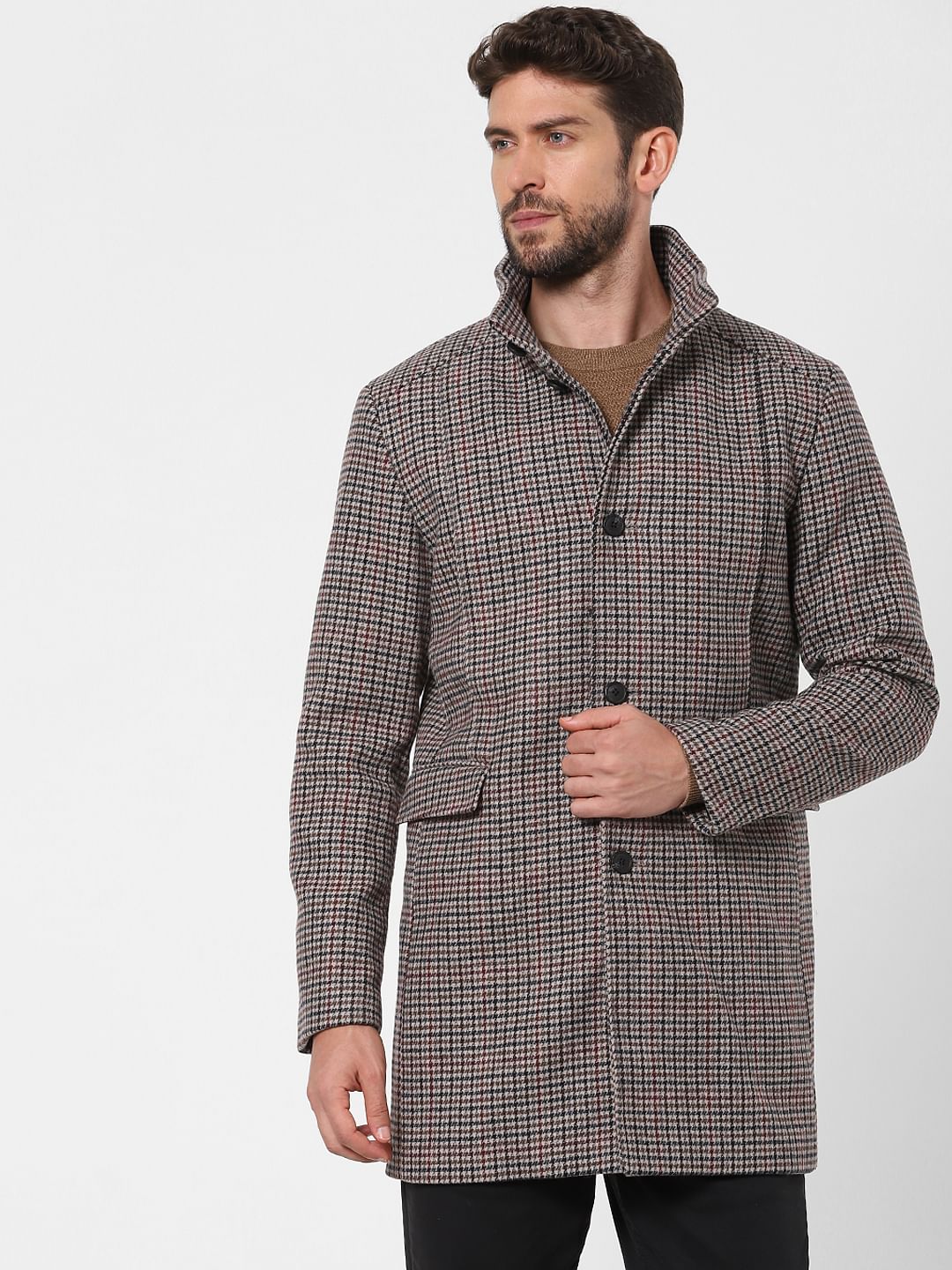 Blue & Red Check Woolen Coat