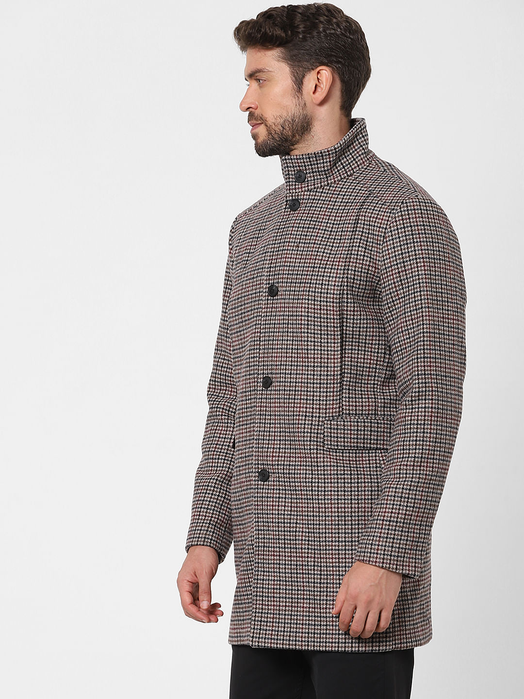 Blue & Red Check Woolen Coat