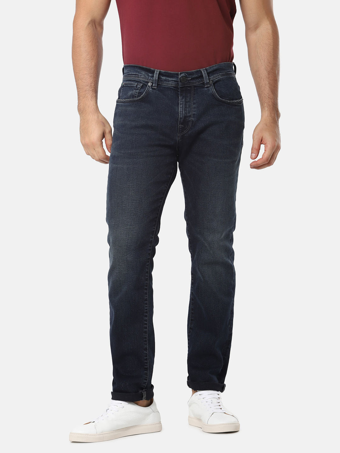 Blue Mid Rise Leon Slim Fit Jeans