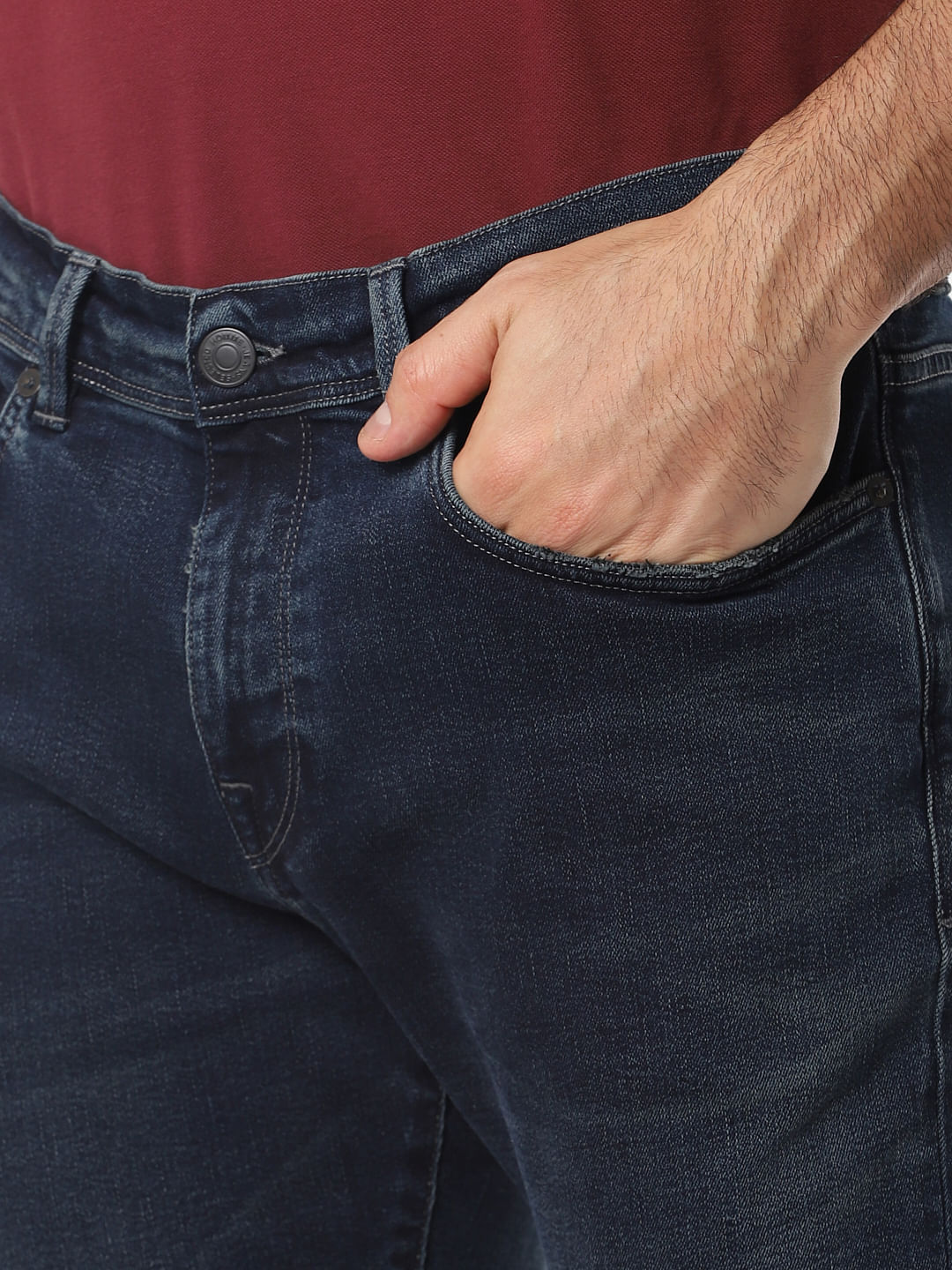 Blue Mid Rise Leon Slim Fit Jeans