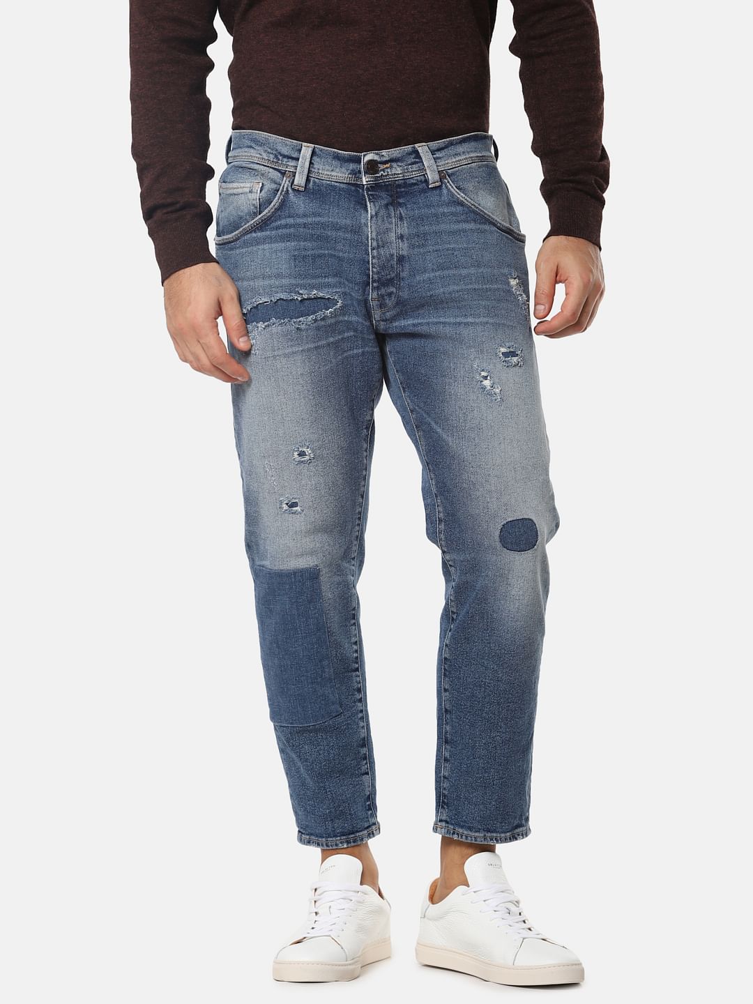 Blue Ripped Aldo Relaxed Cropped Fit Jeans
