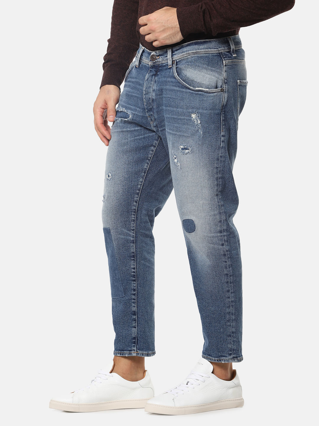Blue Ripped Aldo Relaxed Cropped Fit Jeans