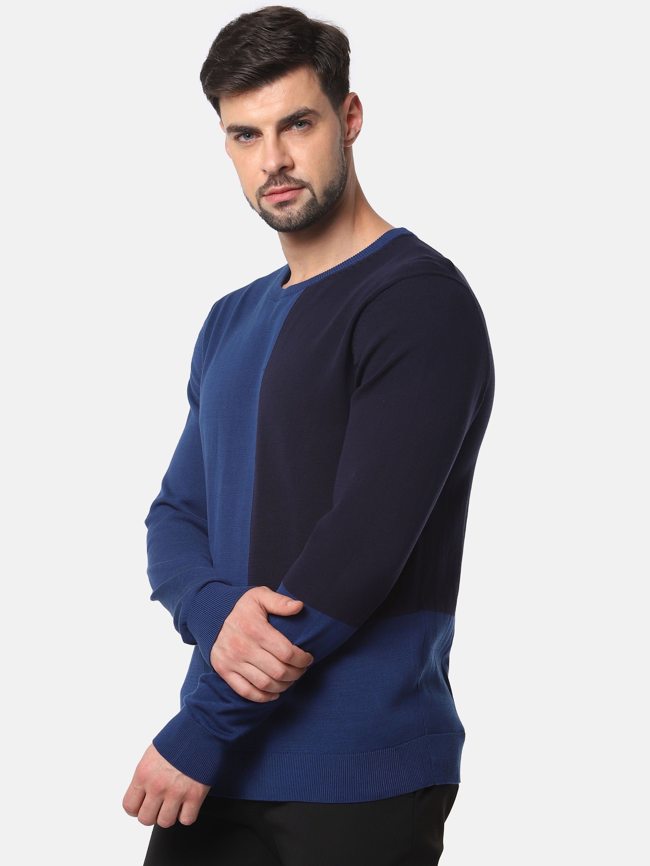 Blue Colourblocked Pullover