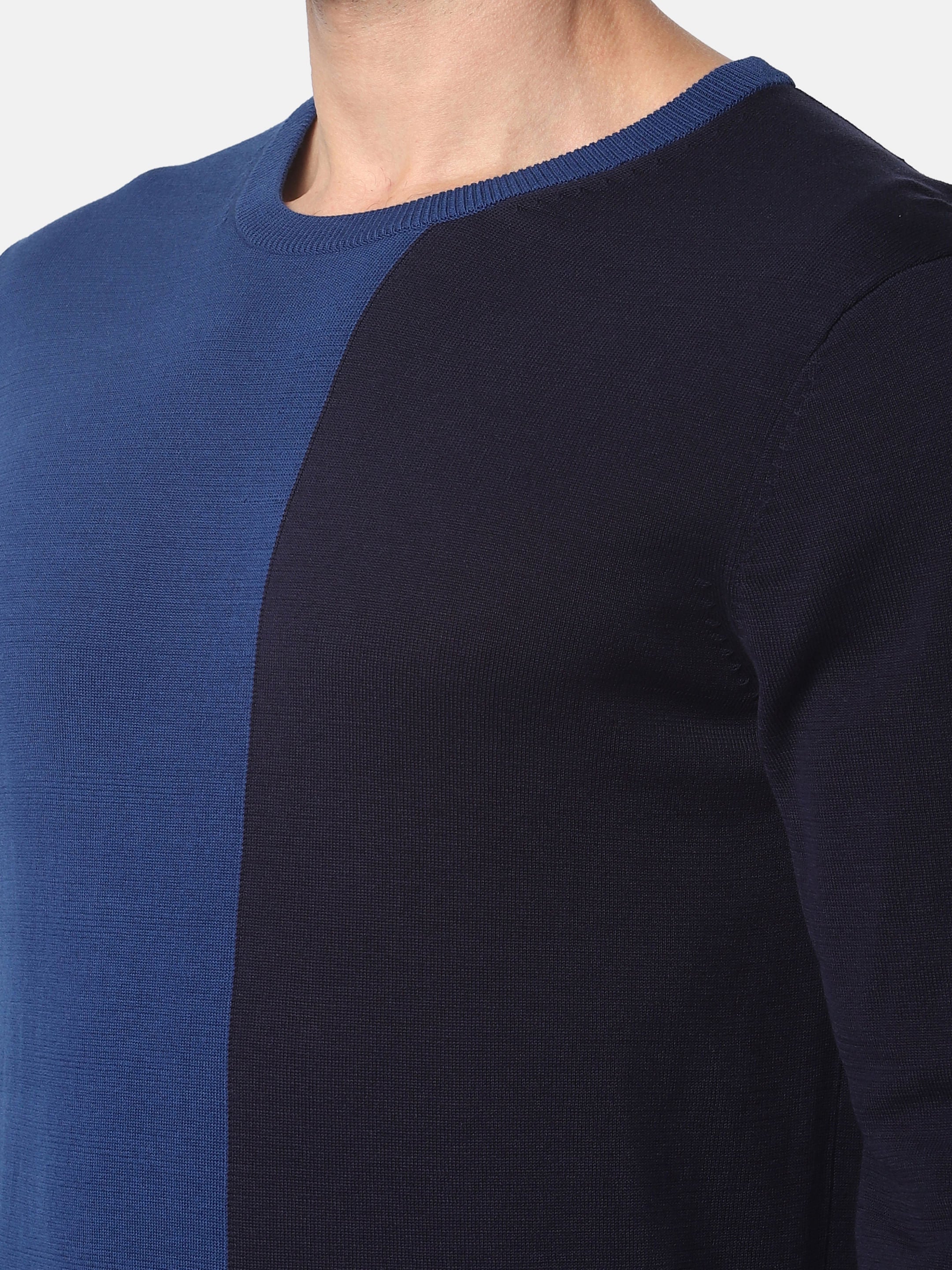 Blue Colourblocked Pullover