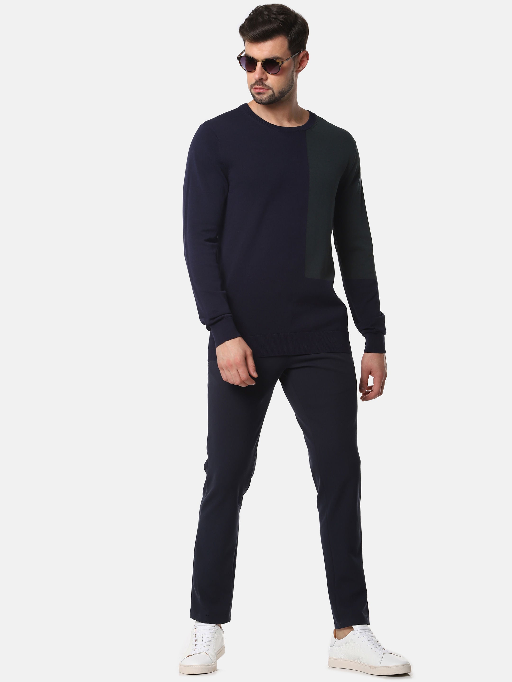 Navy Blue Colourblocked Pullover