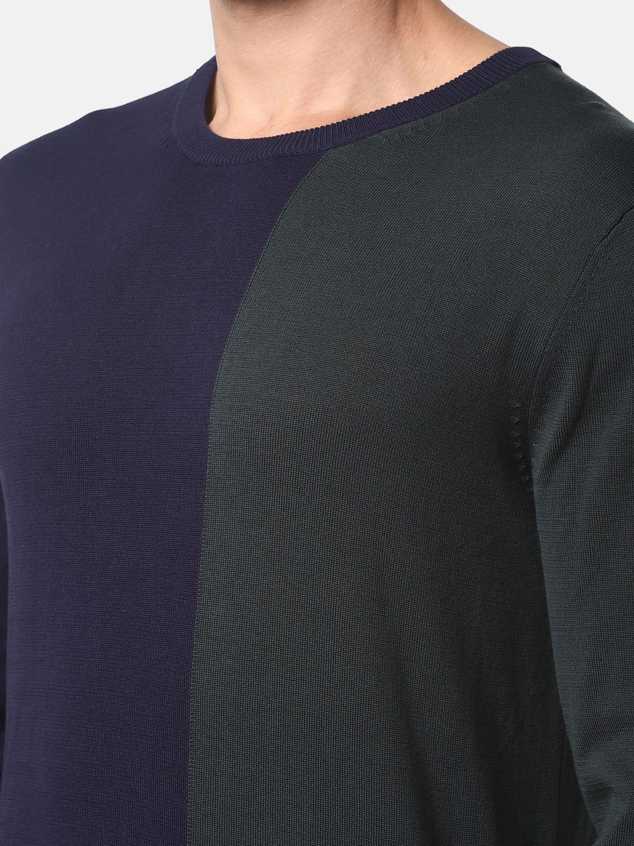 Navy Blue Colourblocked Pullover