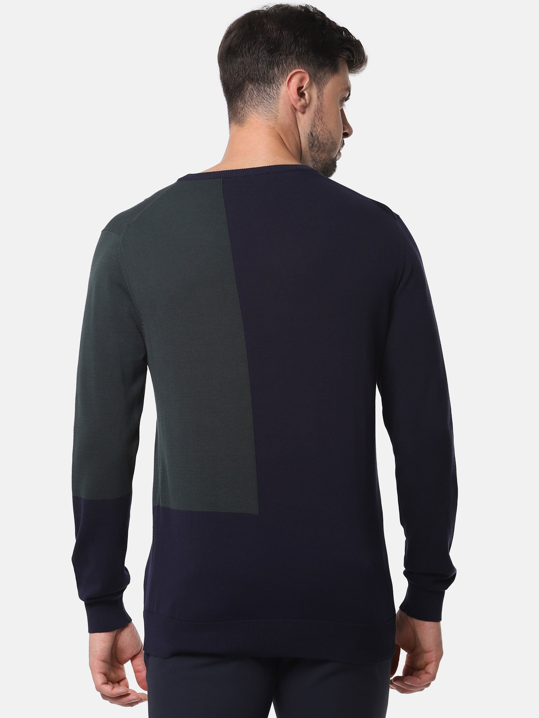 Navy Blue Colourblocked Pullover