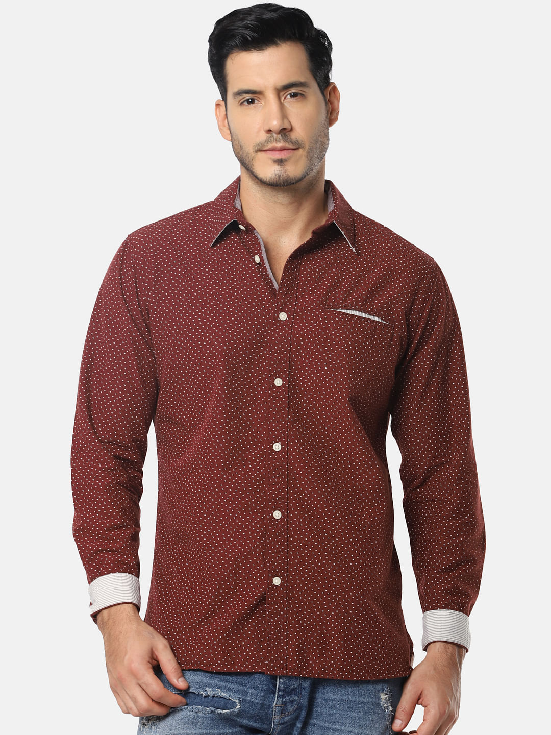 Burgundy All Over Print Full Sleeves Shirt