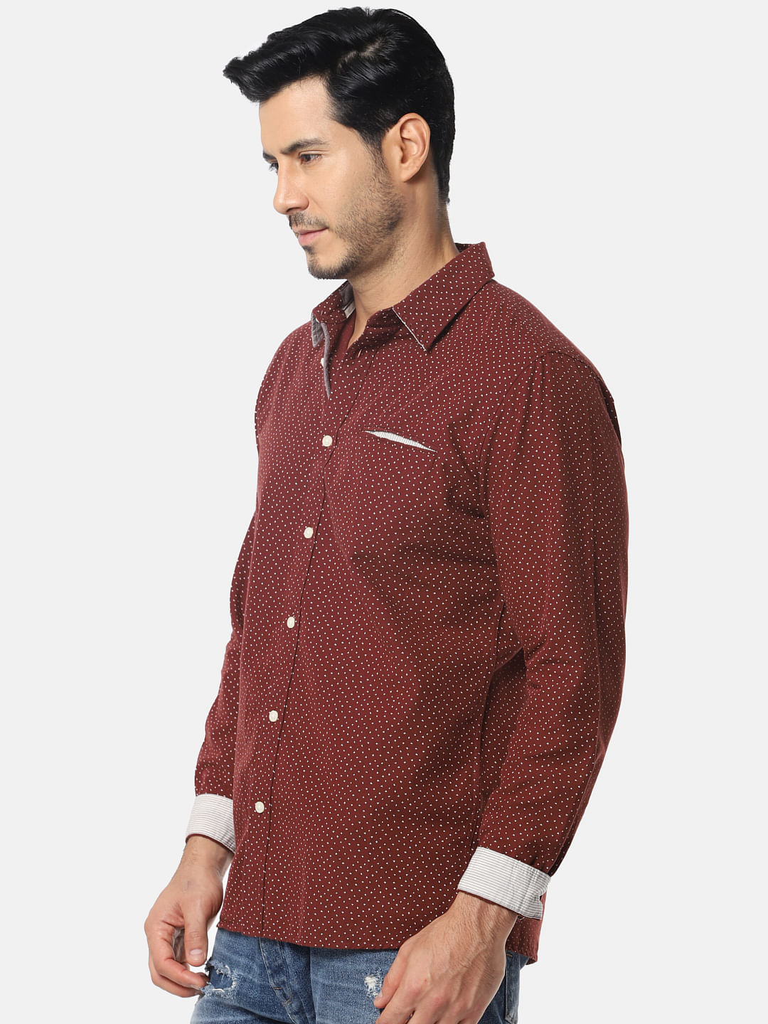 Burgundy All Over Print Full Sleeves Shirt