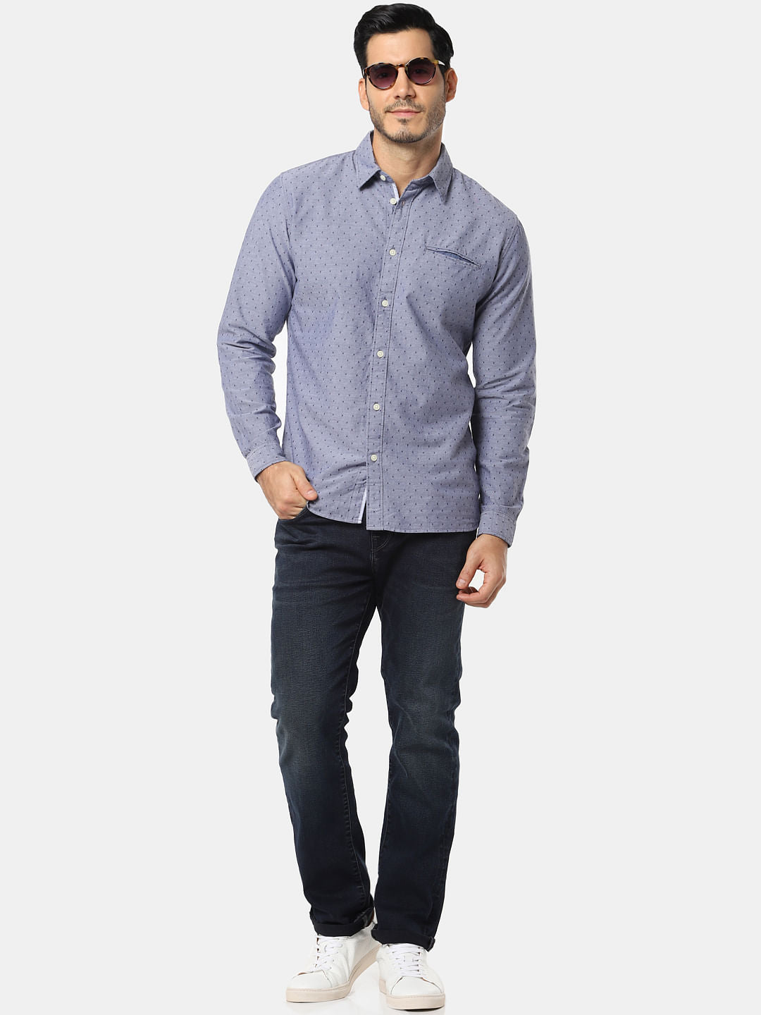 Blue All Over Print Full Sleeves Shirt