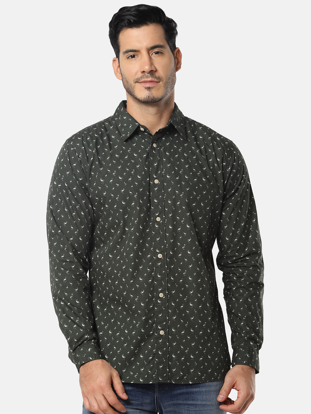 Green All Over Print Organic Cotton Full Sleeves Shirt