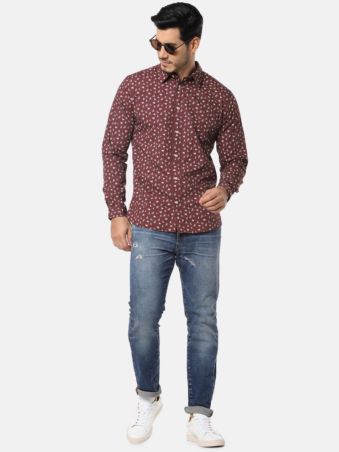 Burgundy All Over Print Full Sleeves Shirt