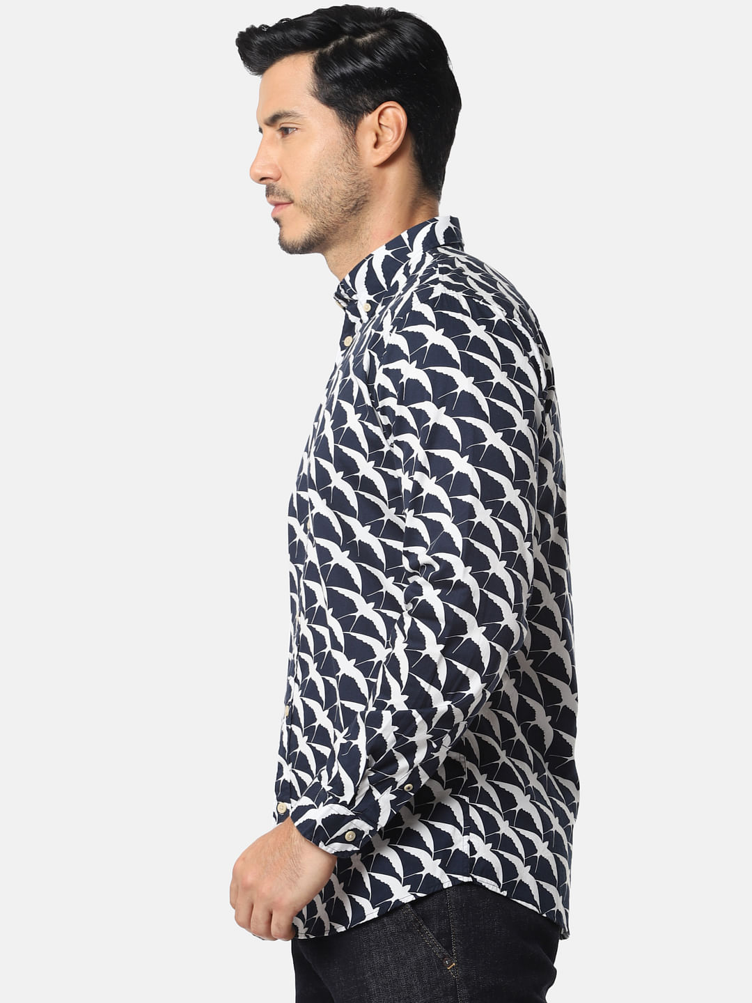 Navy Blue All Over Print Full Sleeves Shirt