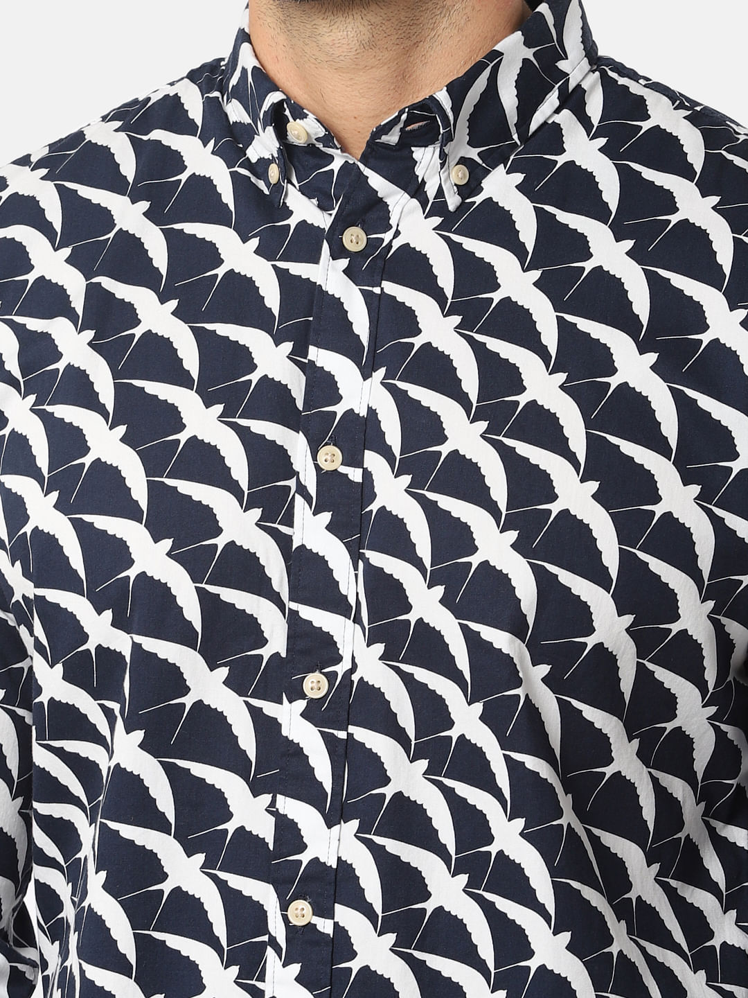 Navy Blue All Over Print Full Sleeves Shirt
