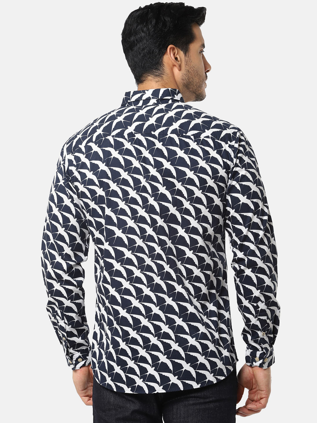 Navy Blue All Over Print Full Sleeves Shirt