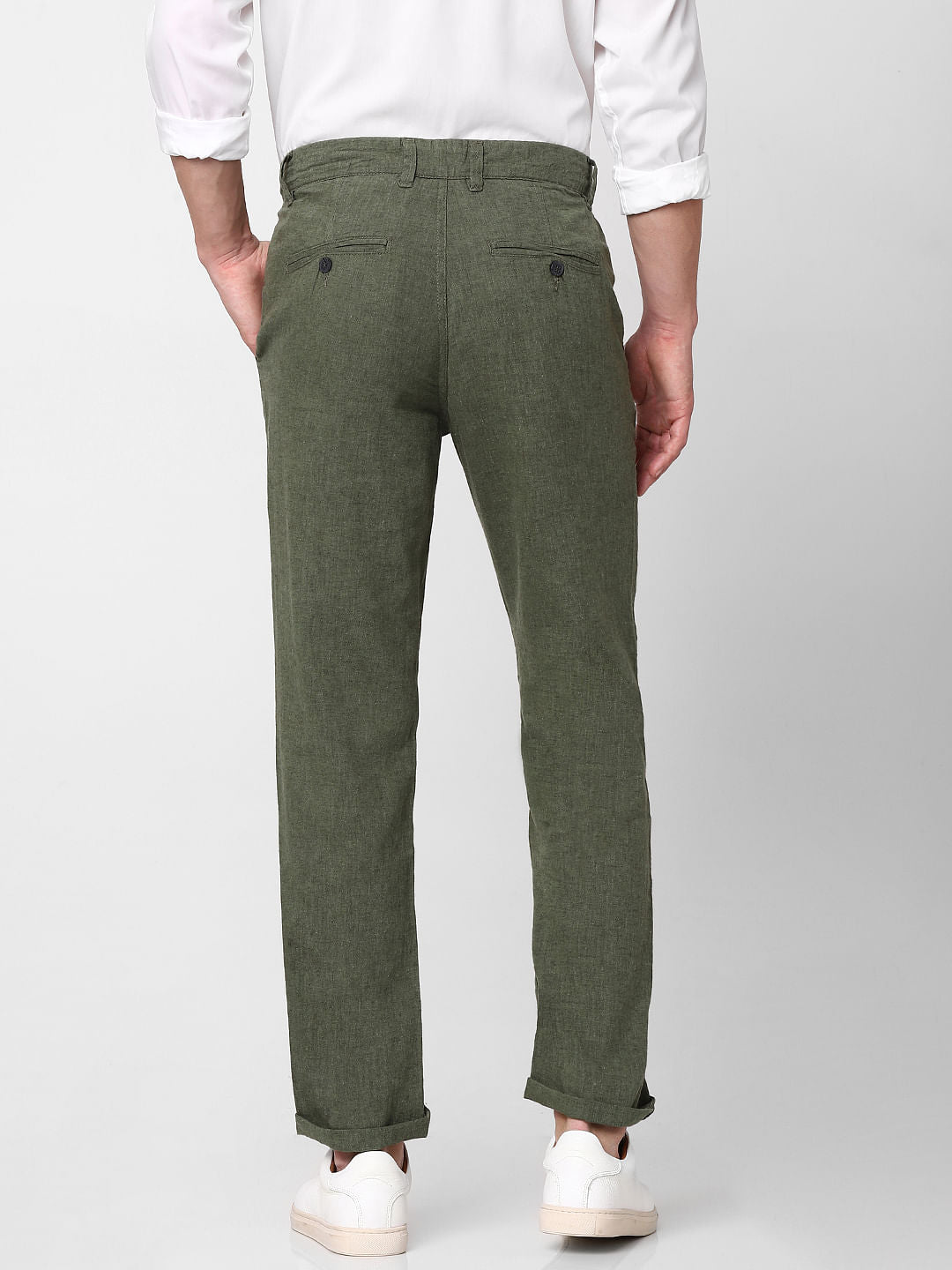 Green Mid Rise Straight Fit Trousers