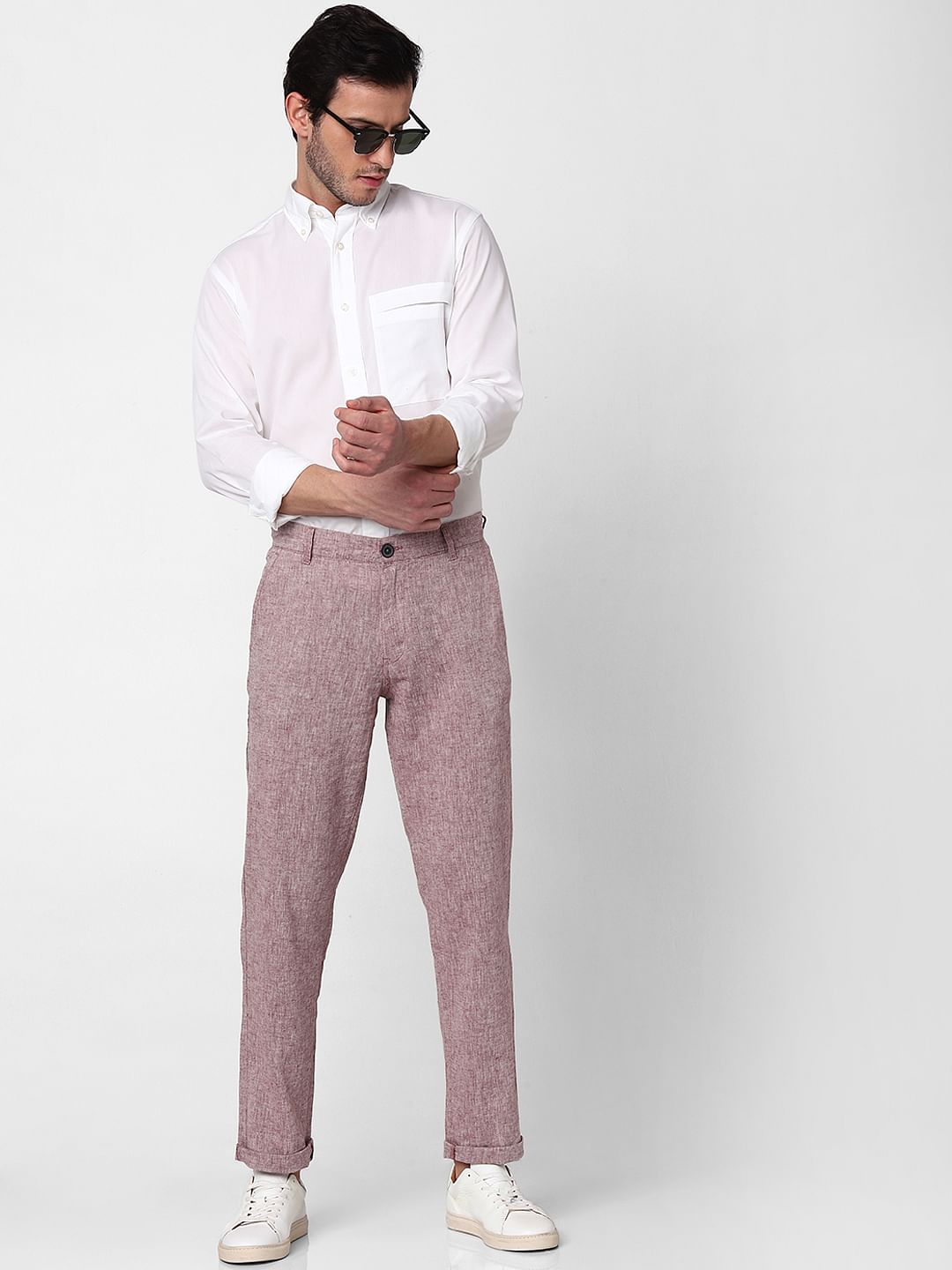 Pink Mid Rise Straight Fit Trousers