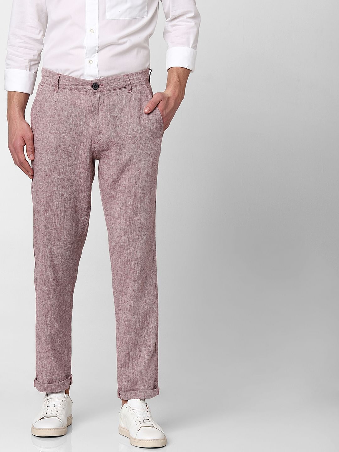 Pink Mid Rise Straight Fit Trousers