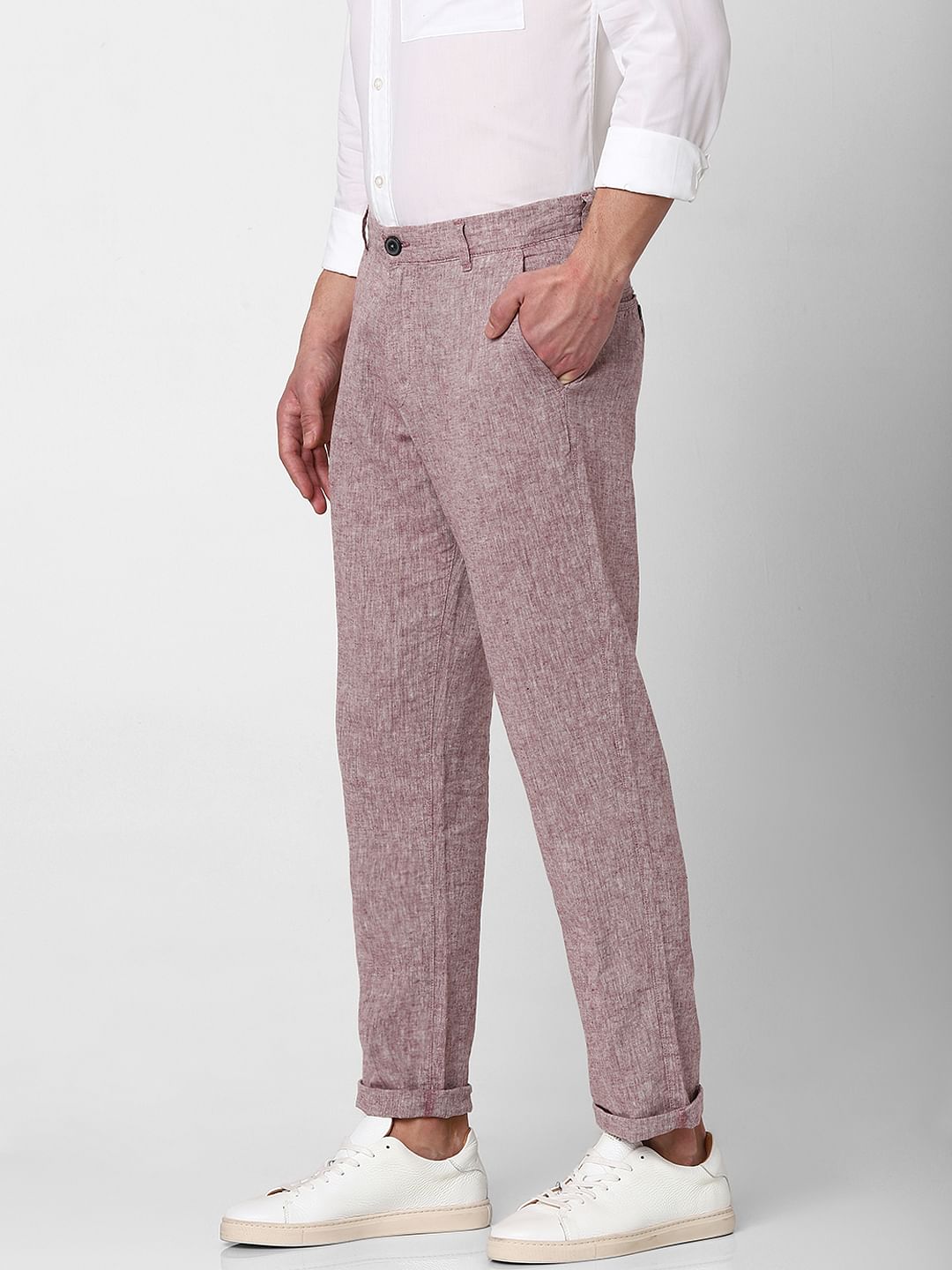 Pink Mid Rise Straight Fit Trousers