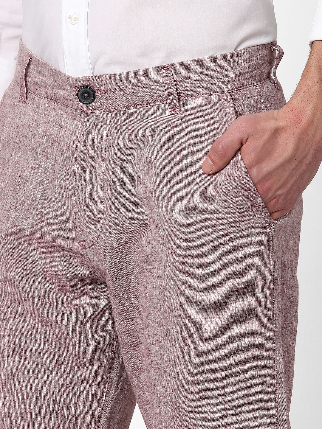 Pink Mid Rise Straight Fit Trousers