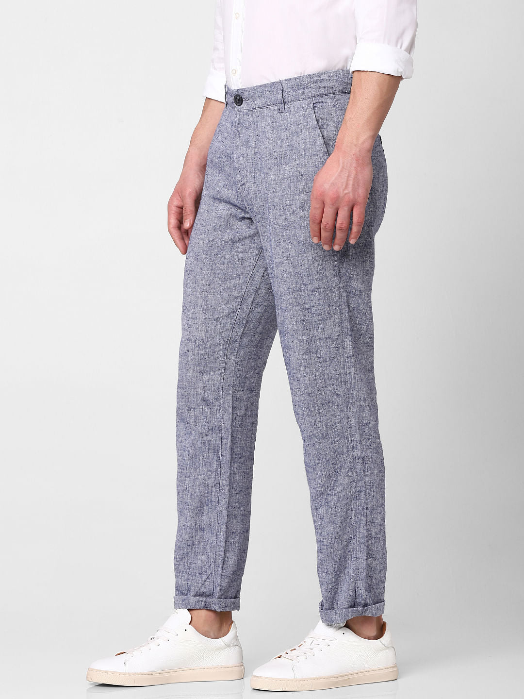 Blue Mid Rise Straight Fit Trousers