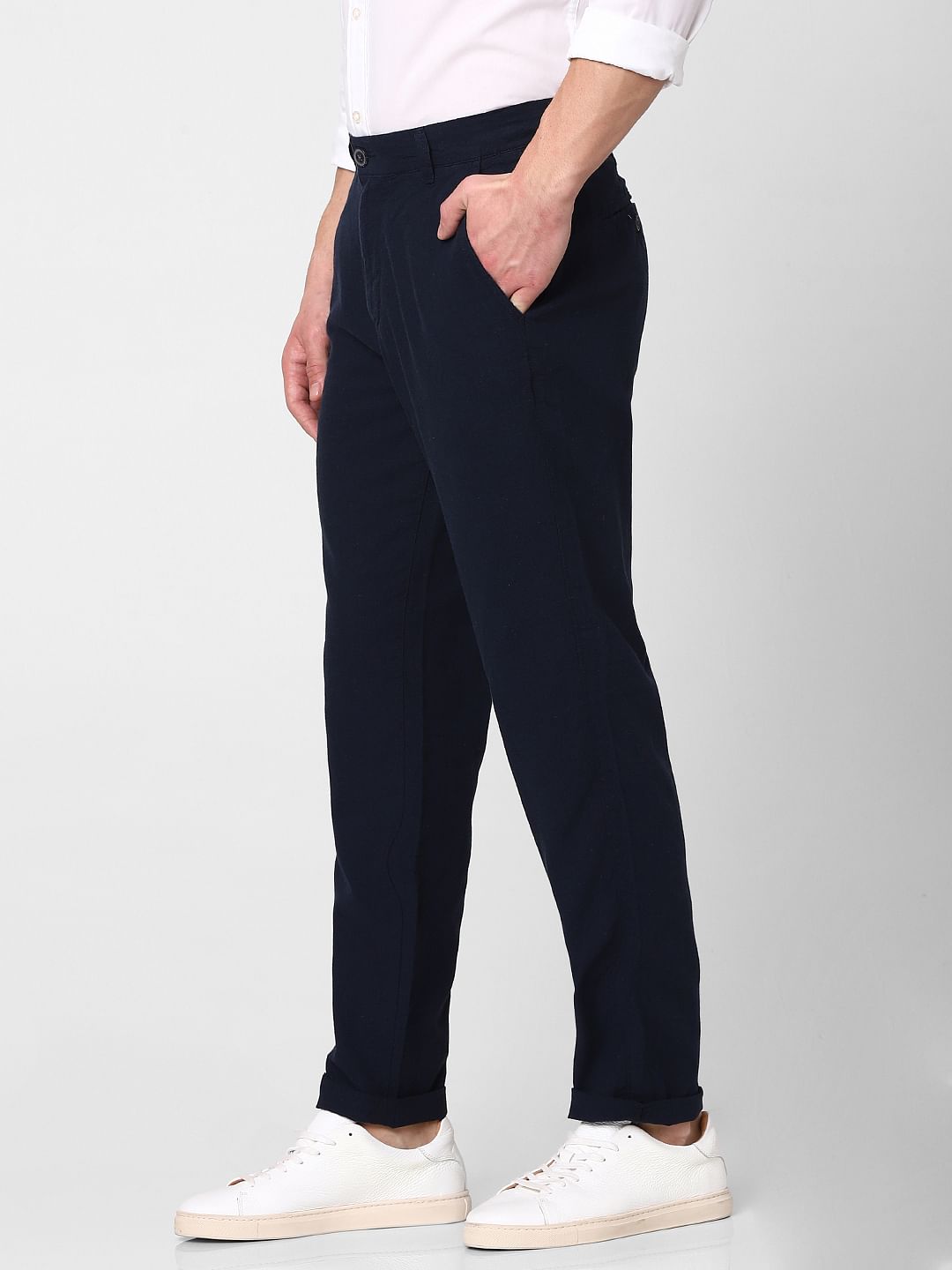 Dark Blue Mid Rise Straight Fit Trousers