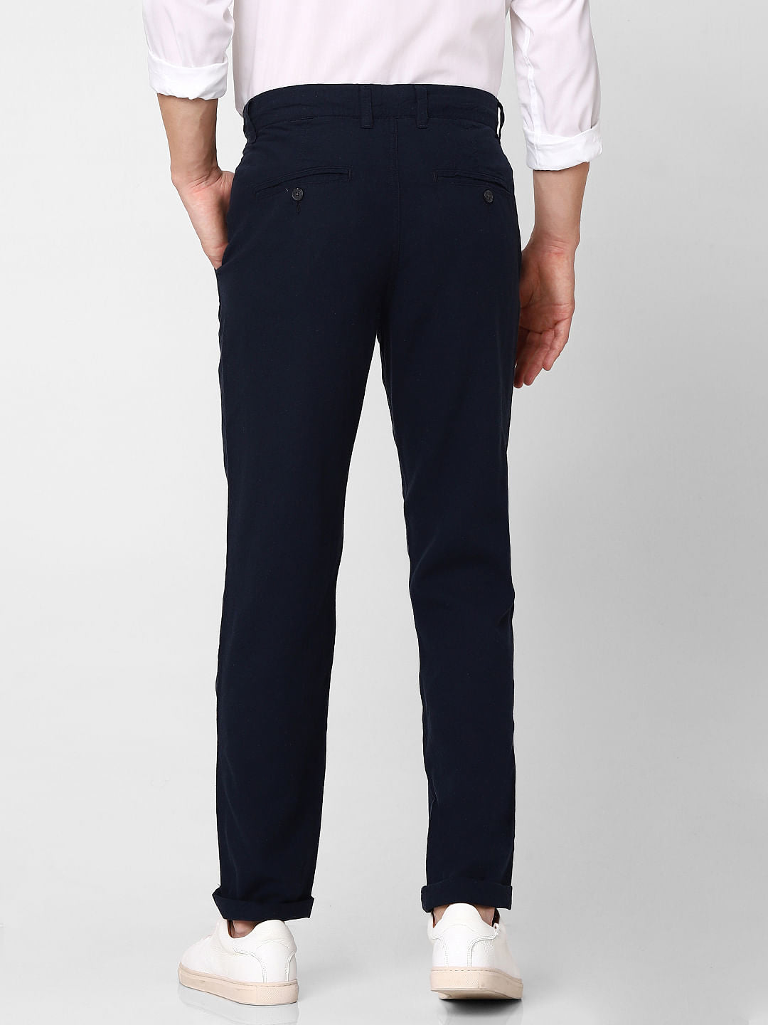 Dark Blue Mid Rise Straight Fit Trousers